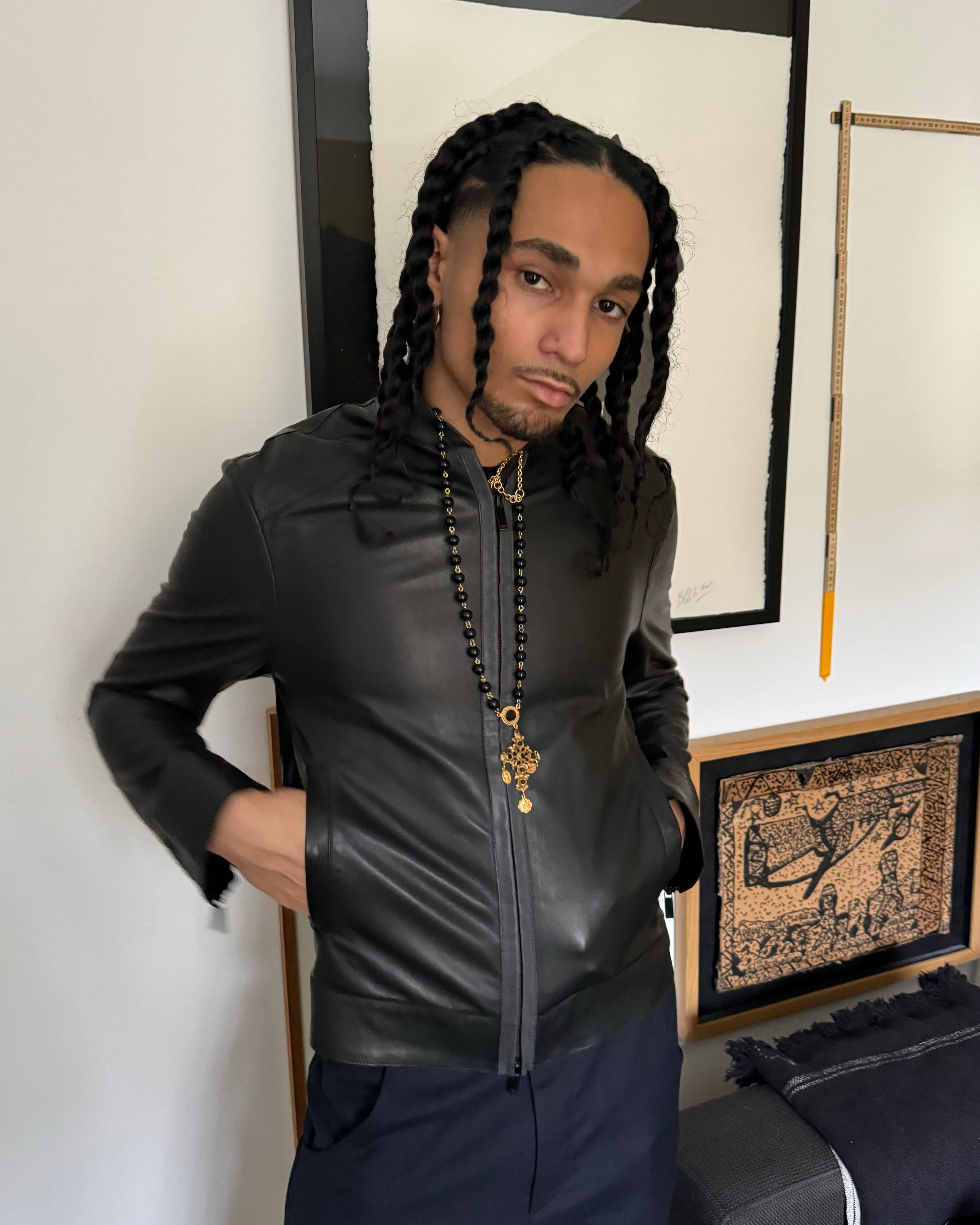 AW2015 Emporio Armani Black Minimalist Light Lamb Leather Jacket