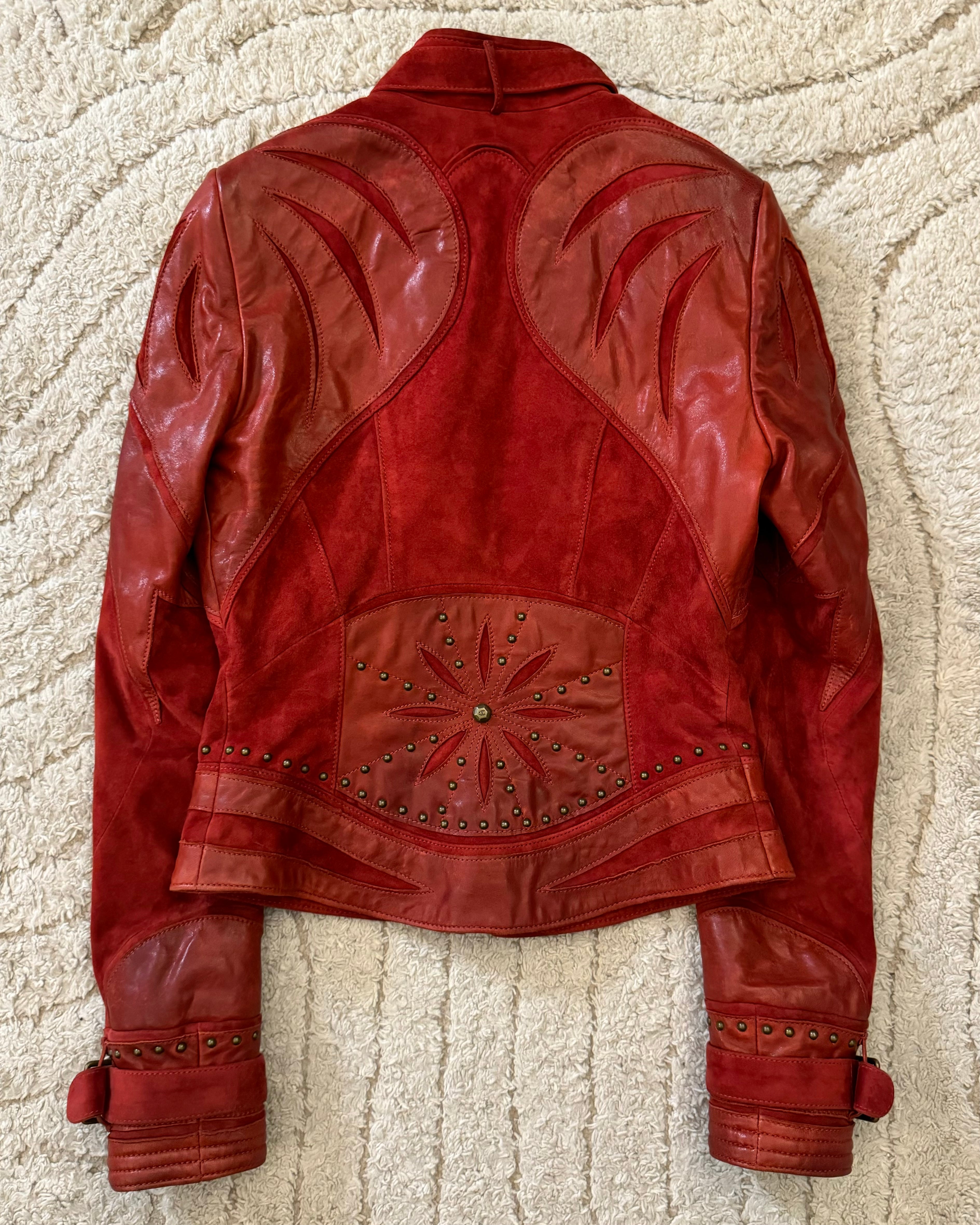SS2009 Cavalli Geometrical Studded Leather Jacket (XS)