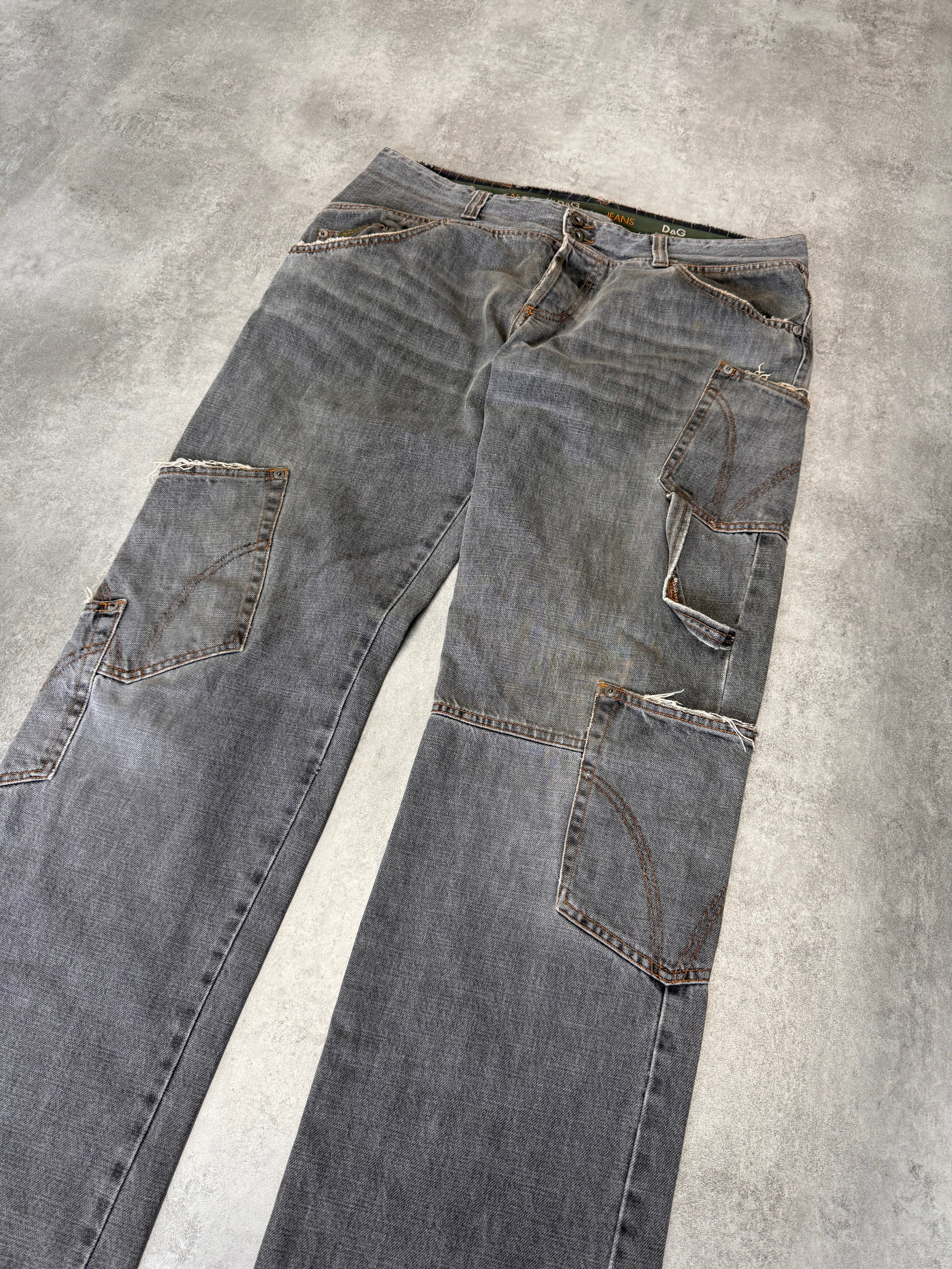AW2003 Dolce & Gabbana Multi-Pocket Asymmetrical Carpenter Jeans
