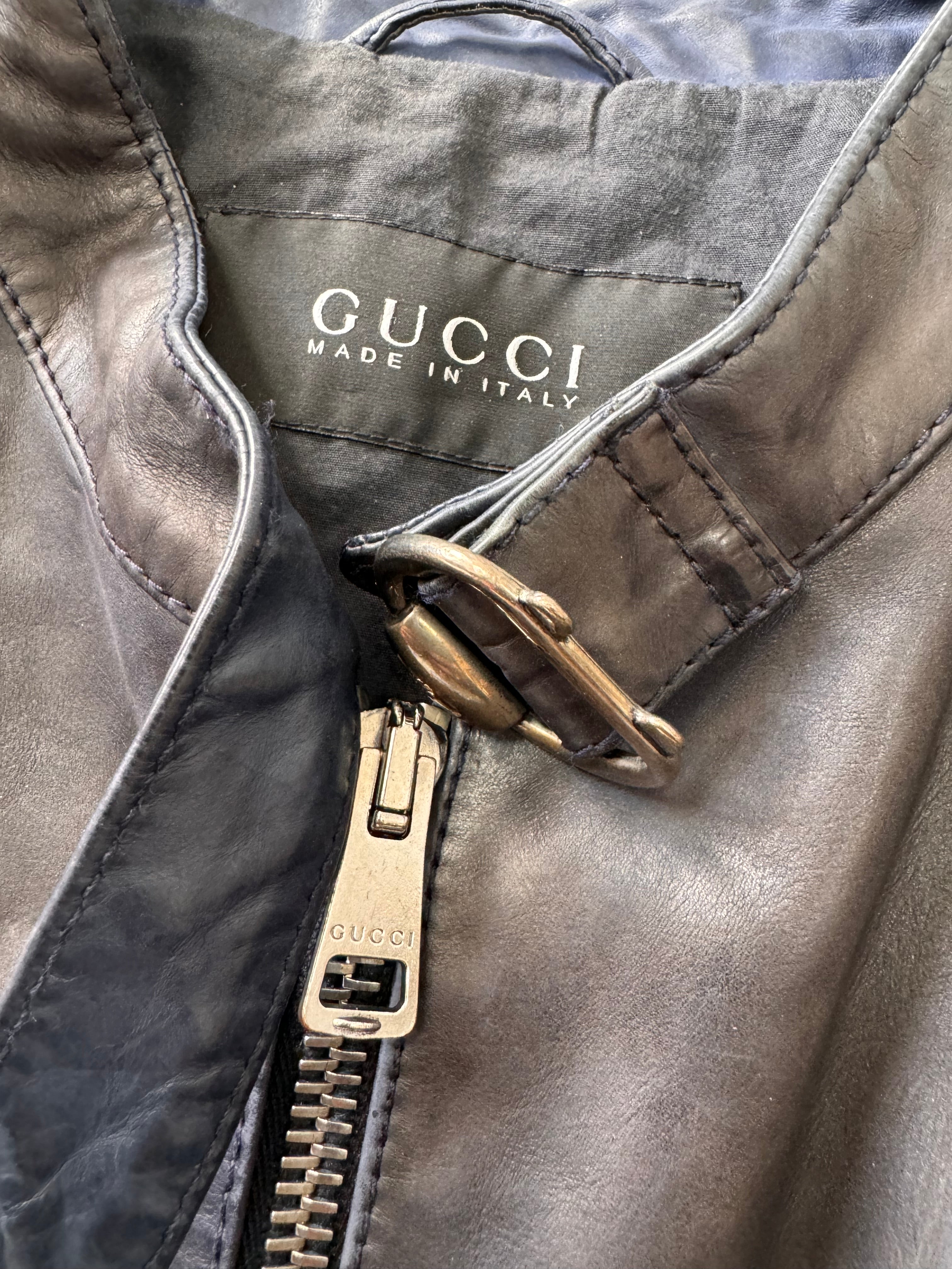 SS2009 グッチ ネイビー グラデーション バイカー レザー ジャケット (S)