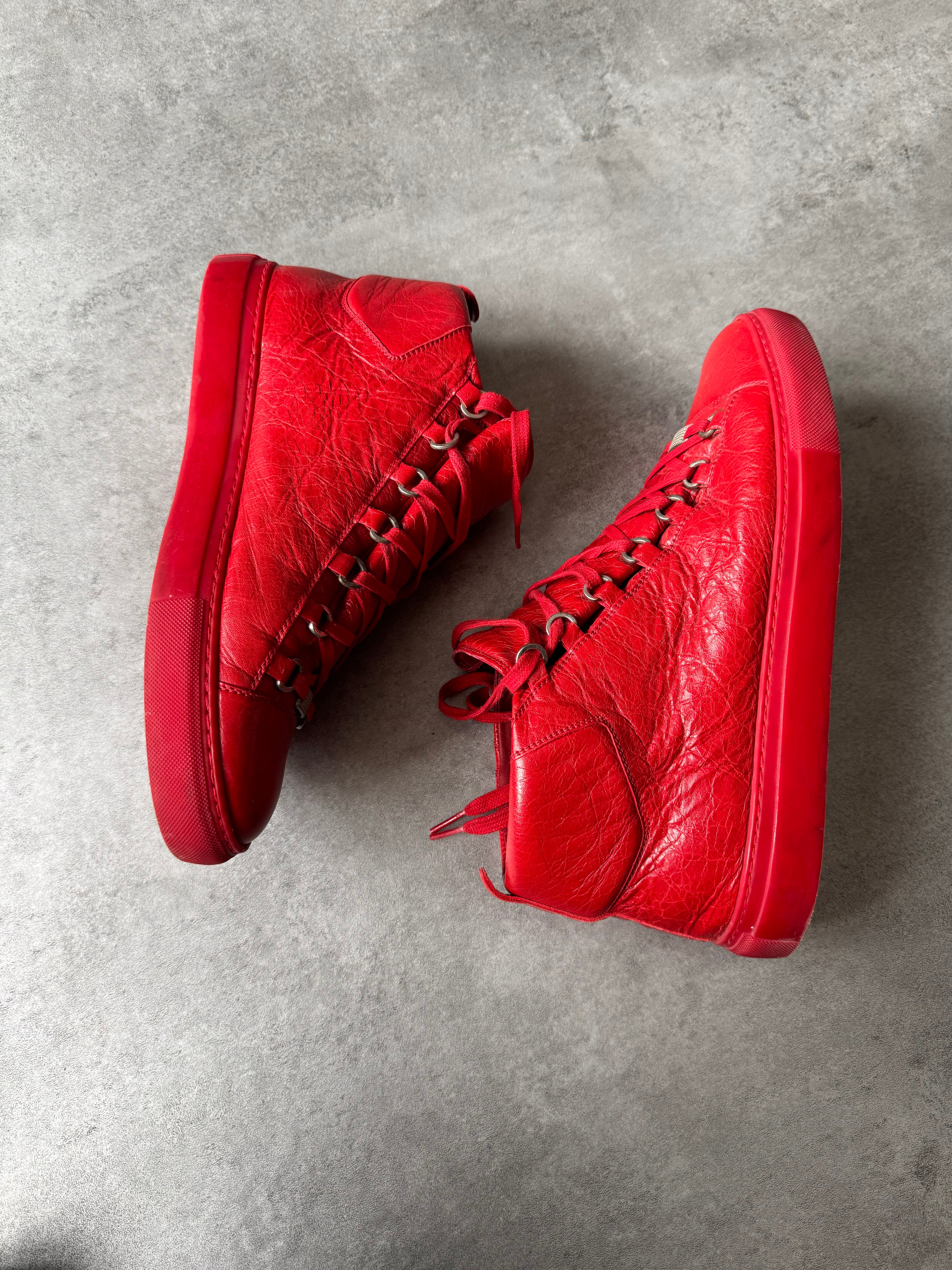 Balenciaga Arena High Red Cracked Leather Sneakers
