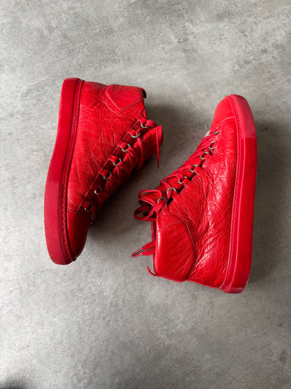 Balenciaga Arena High Red Cracked Leather Sneakers (45eu/us11)