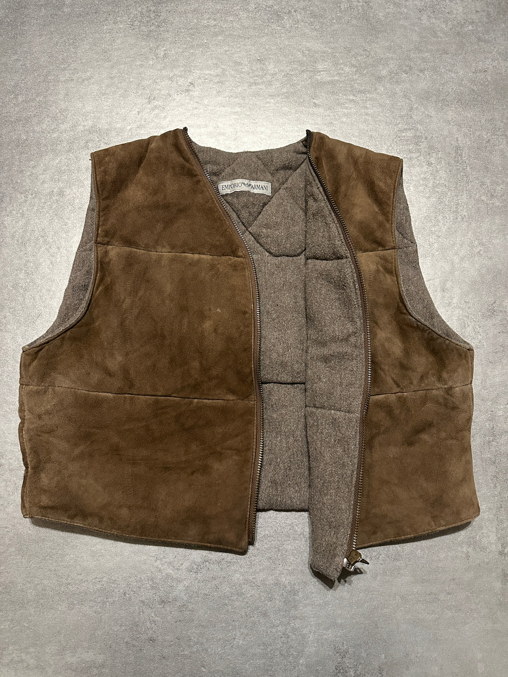 1990s Emporio Armani Suede Brown Leather Vest