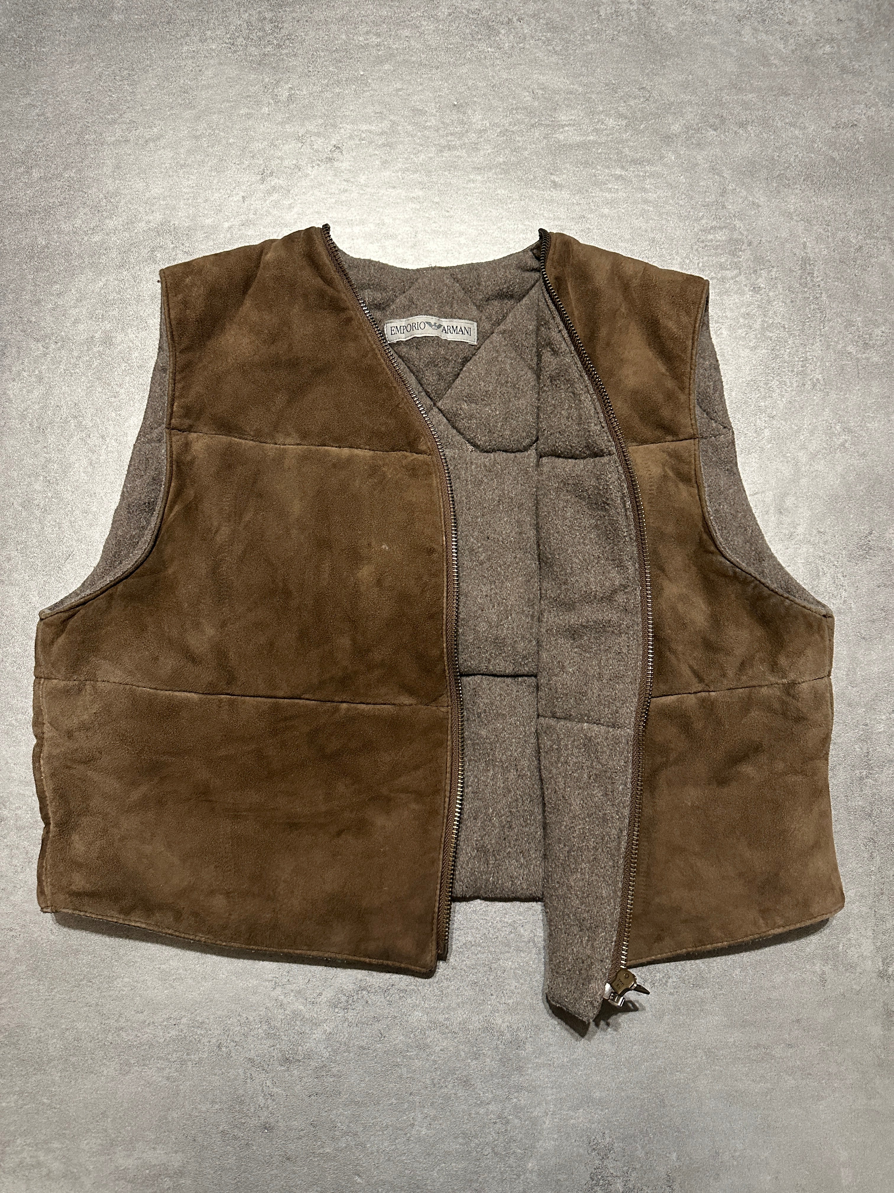 1990s Emporio Armani Suede Brown Leather Vest