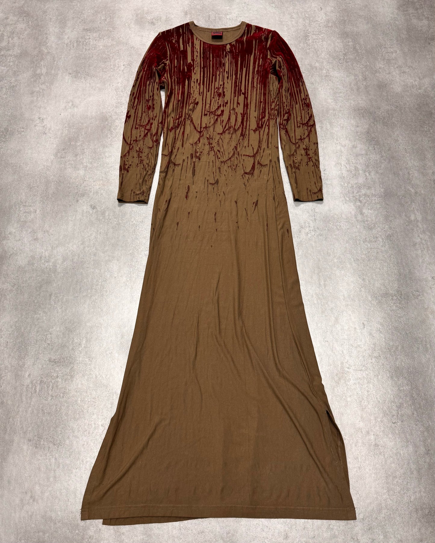 AW1998 Jean Paul Gaultier Blood Drip Kaki Maxi Dress (XS)