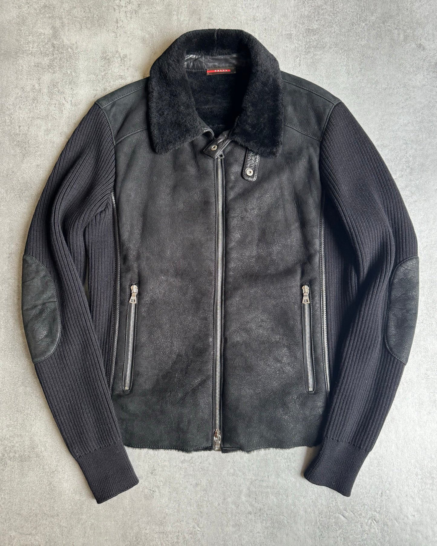 2000s Prada Wool Leather Navy Hybride Jacket (M) - 1