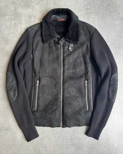 2000s Prada Wool Leather Navy Hybride Jacket (M) - 1