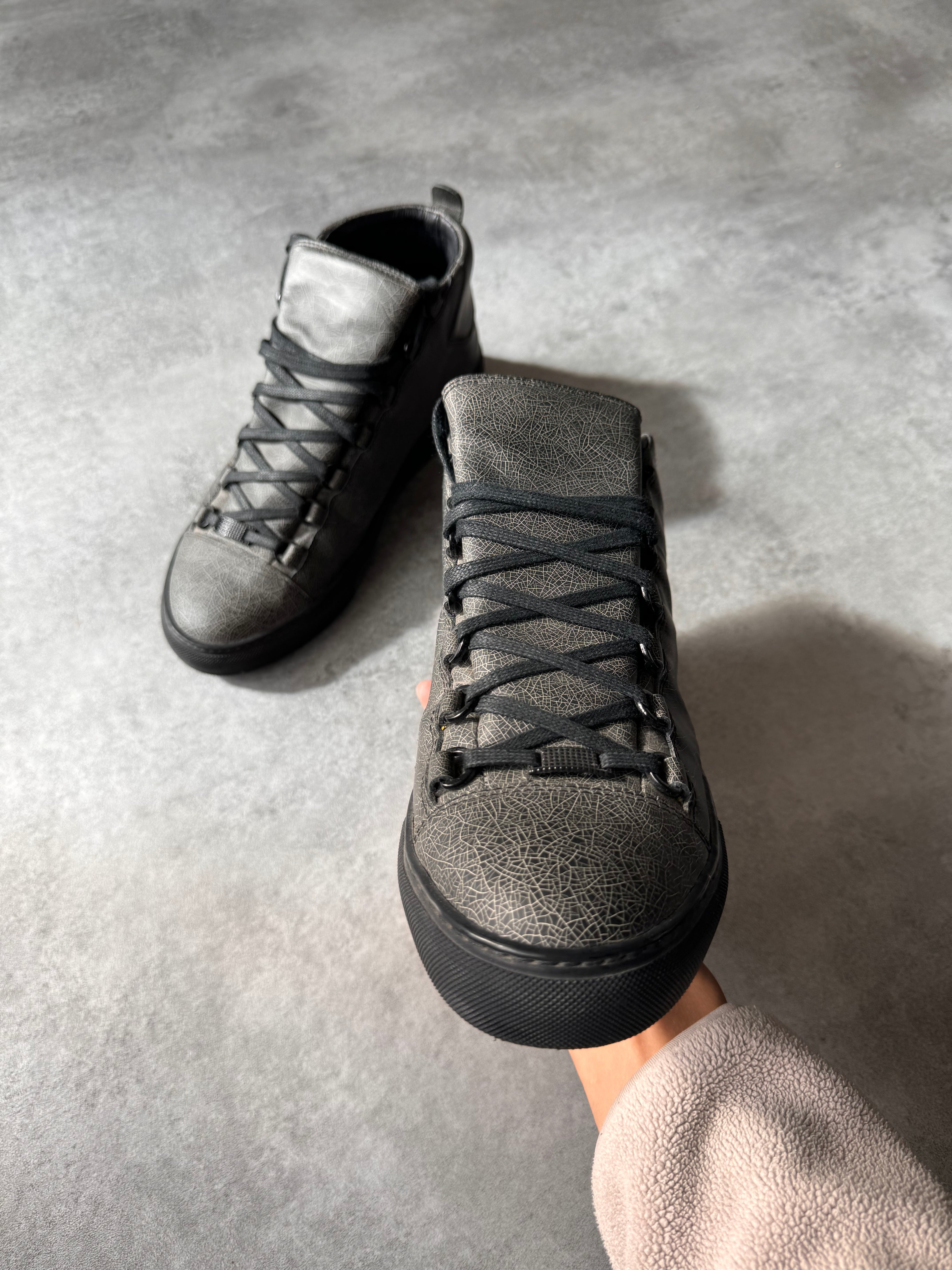 Balenciaga Arena High Cracked Grey Print Sneakers