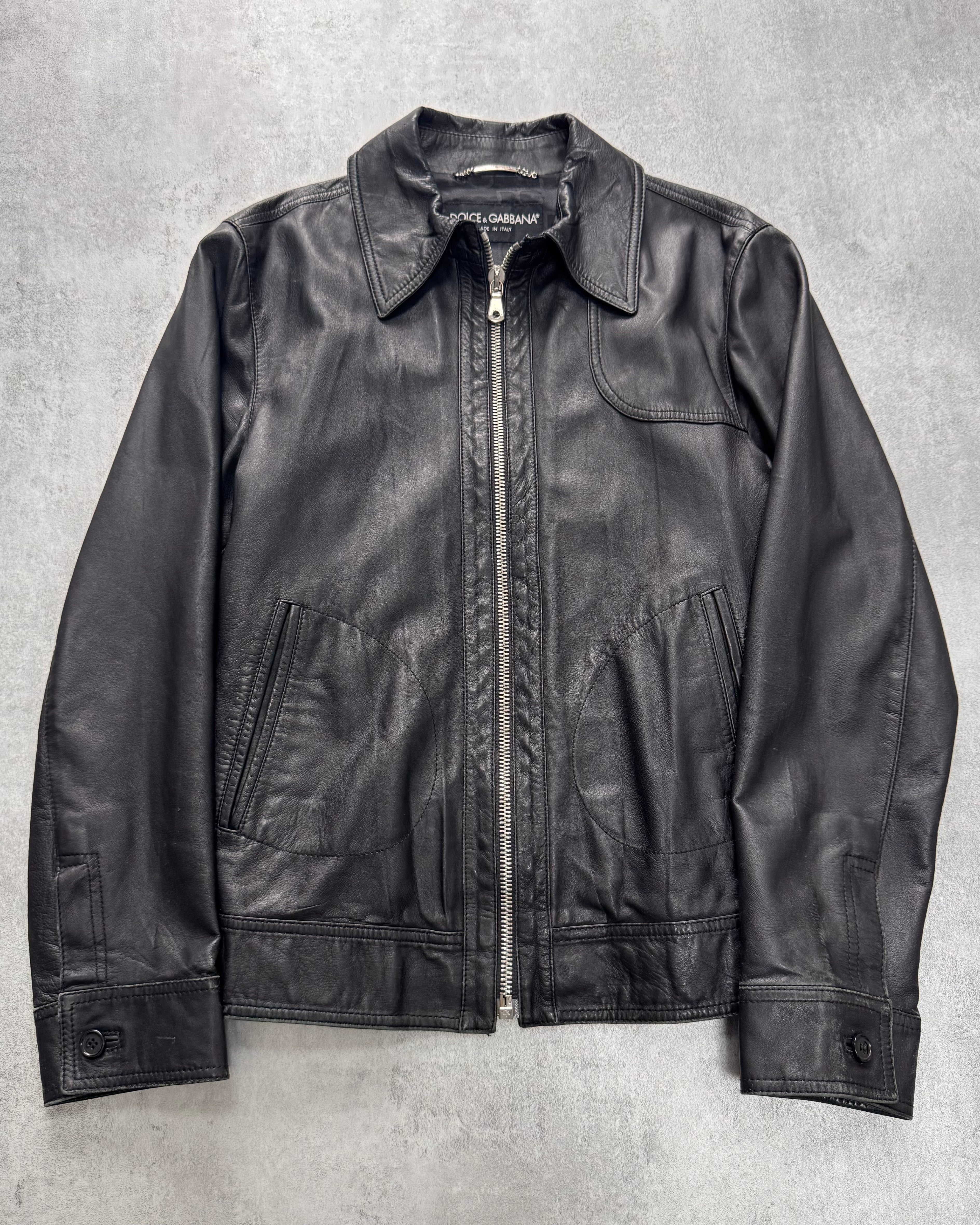 2000s Dolce & Gabbana Spy Black Leather Jacket