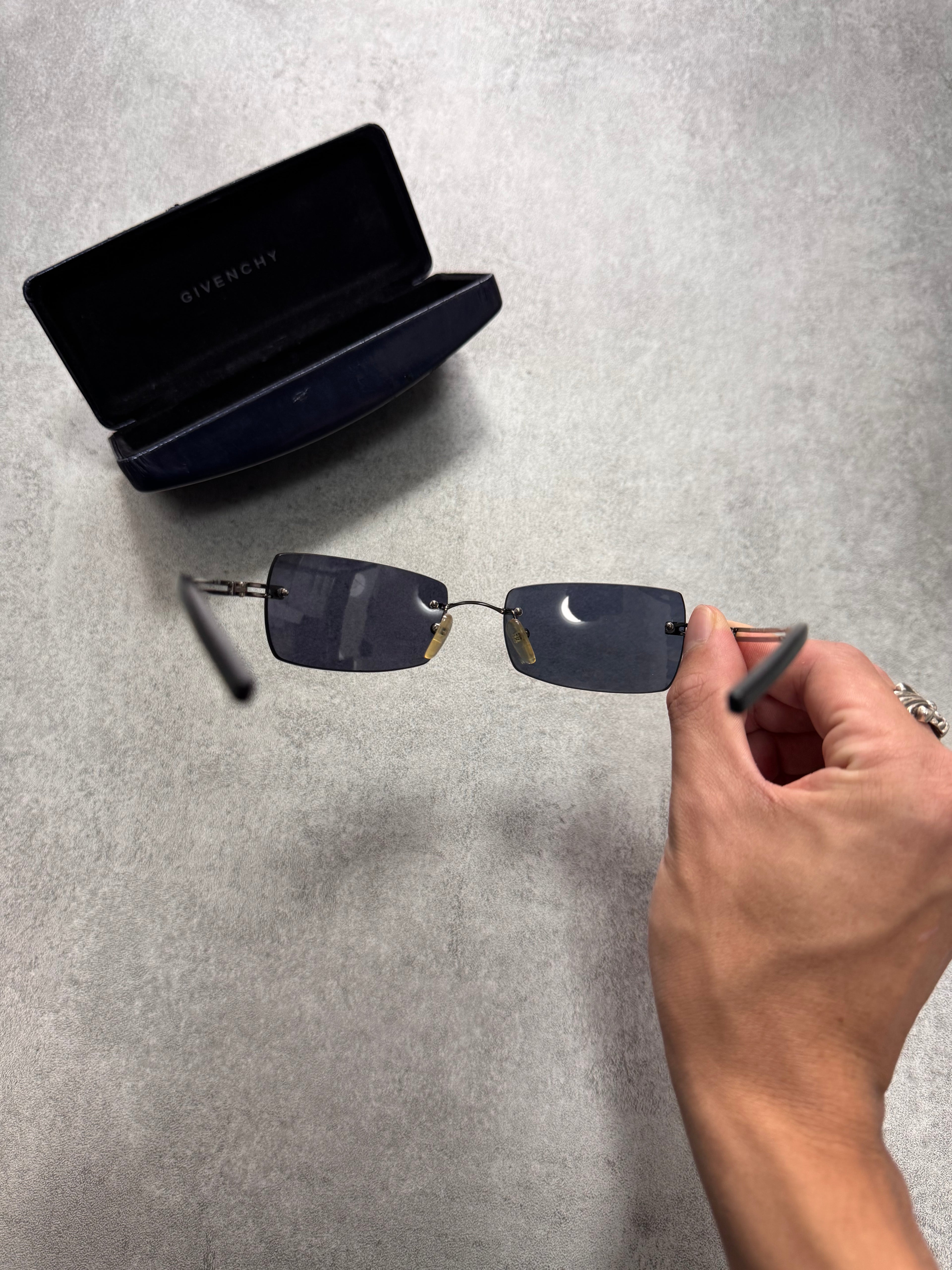 2000s Givenchy Deep Blue Rectangle Sunglasses