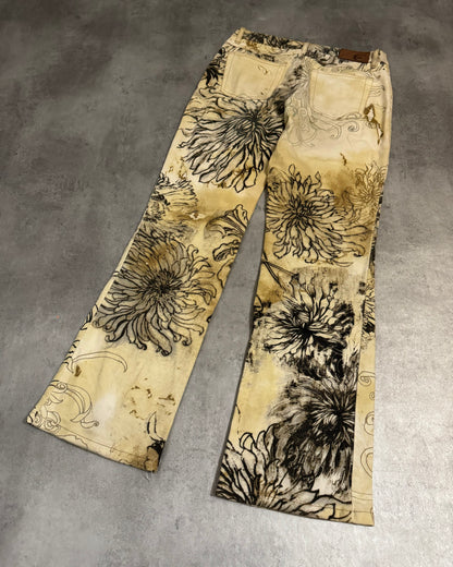 2000s Cavalli Floral Contemporary Beige Pants (S) - 6