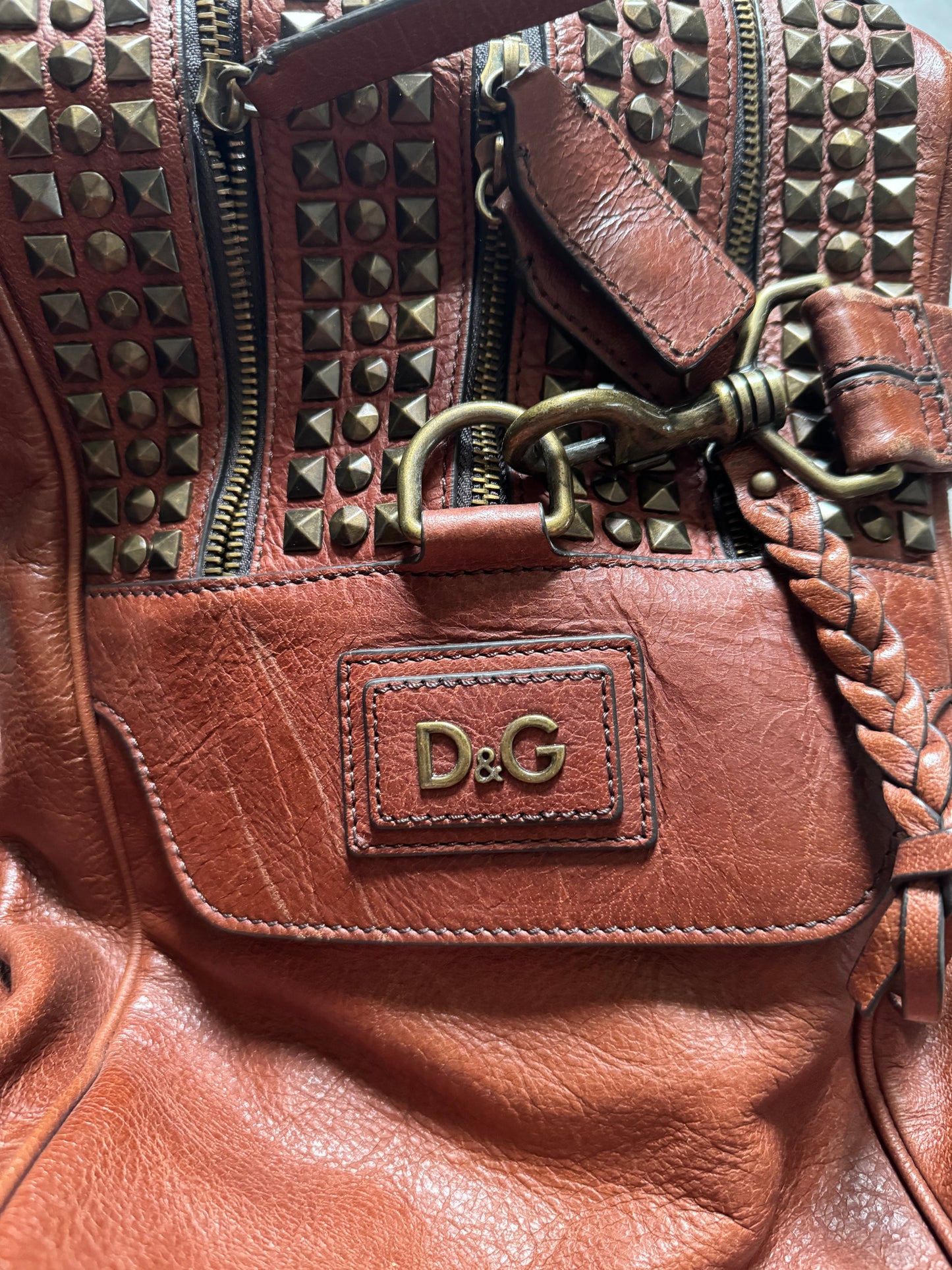 2000s Dolce & Gabbana Embelished Punk Brown Leather bag (OS) - 7