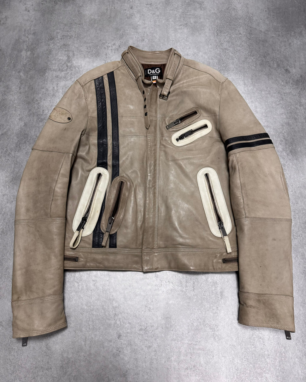 AW2004 Dolce & Gabbana Astro Biker Cafe Cream Leather Jacket