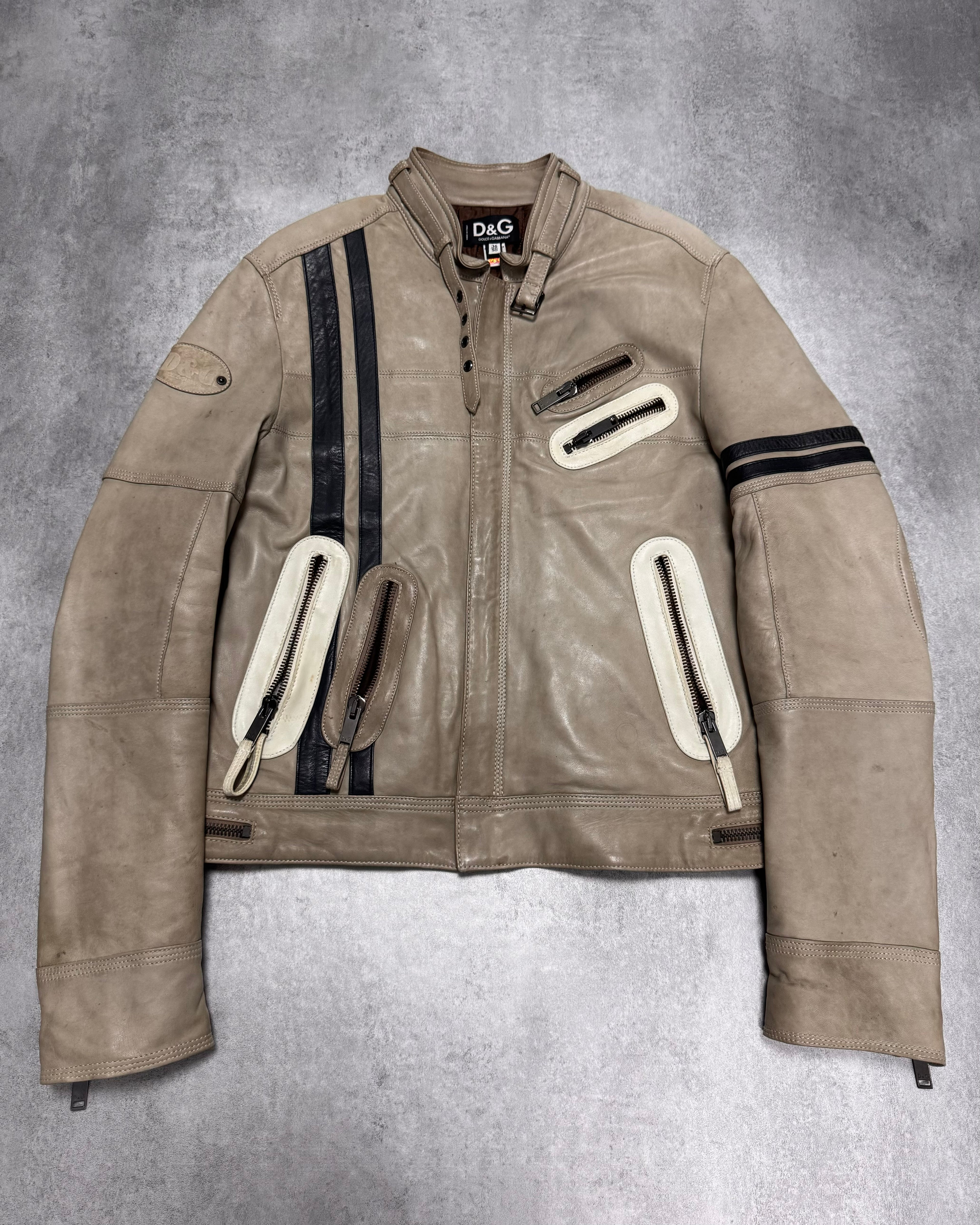 AW2004 Dolce & Gabbana Astro Biker Cafe Cream Leather Jacket