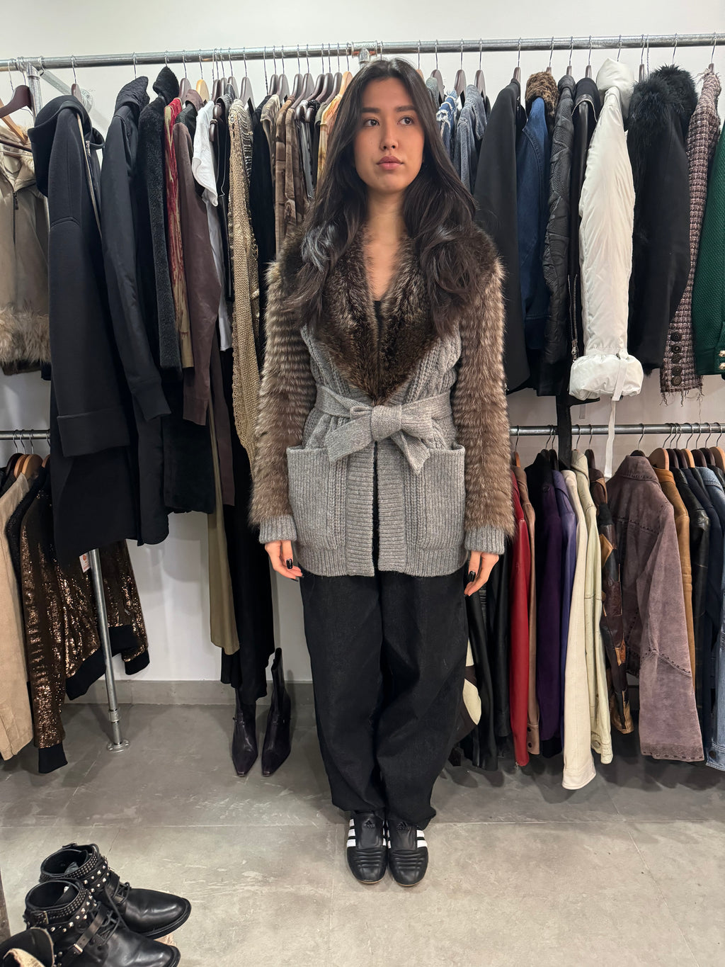 AW2010 Prada Raccoon Fur Grey Wool Jacket