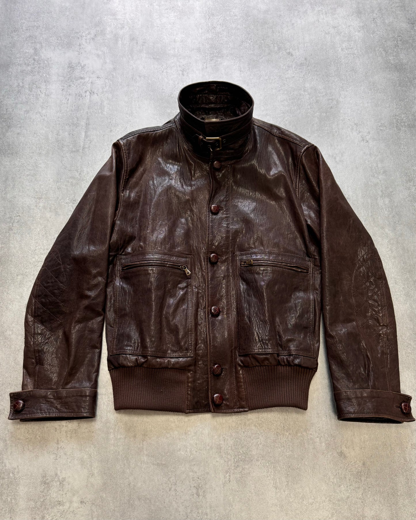 FW2005 Dolce & Gabbana Military Brown Leather Heavy Jacket (L)