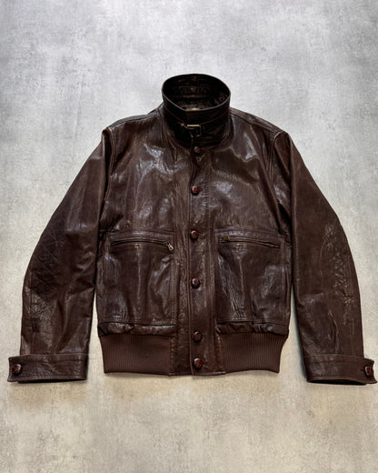 FW2005 Dolce & Gabbana Military Brown Leather Heavy Jacket (L)