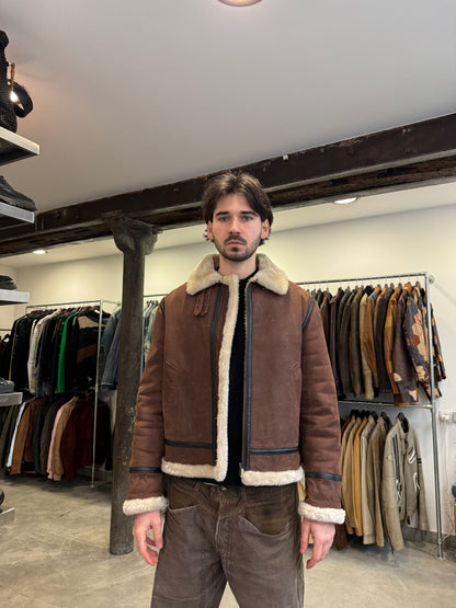 1990s Armani Brown Grained Shearling Leather Jacket (M)