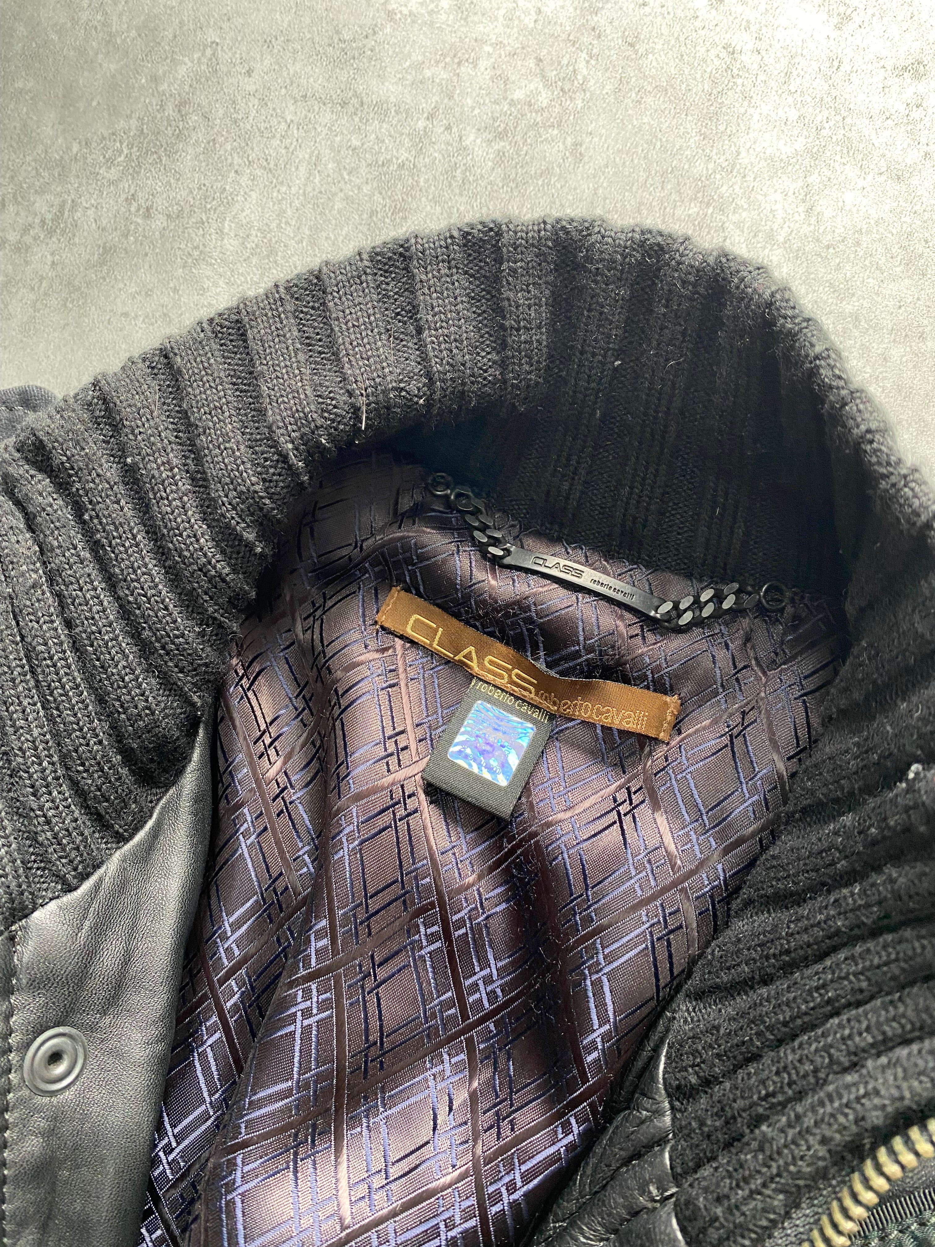 2000s Cavalli Class Biker Black Leather Jacket