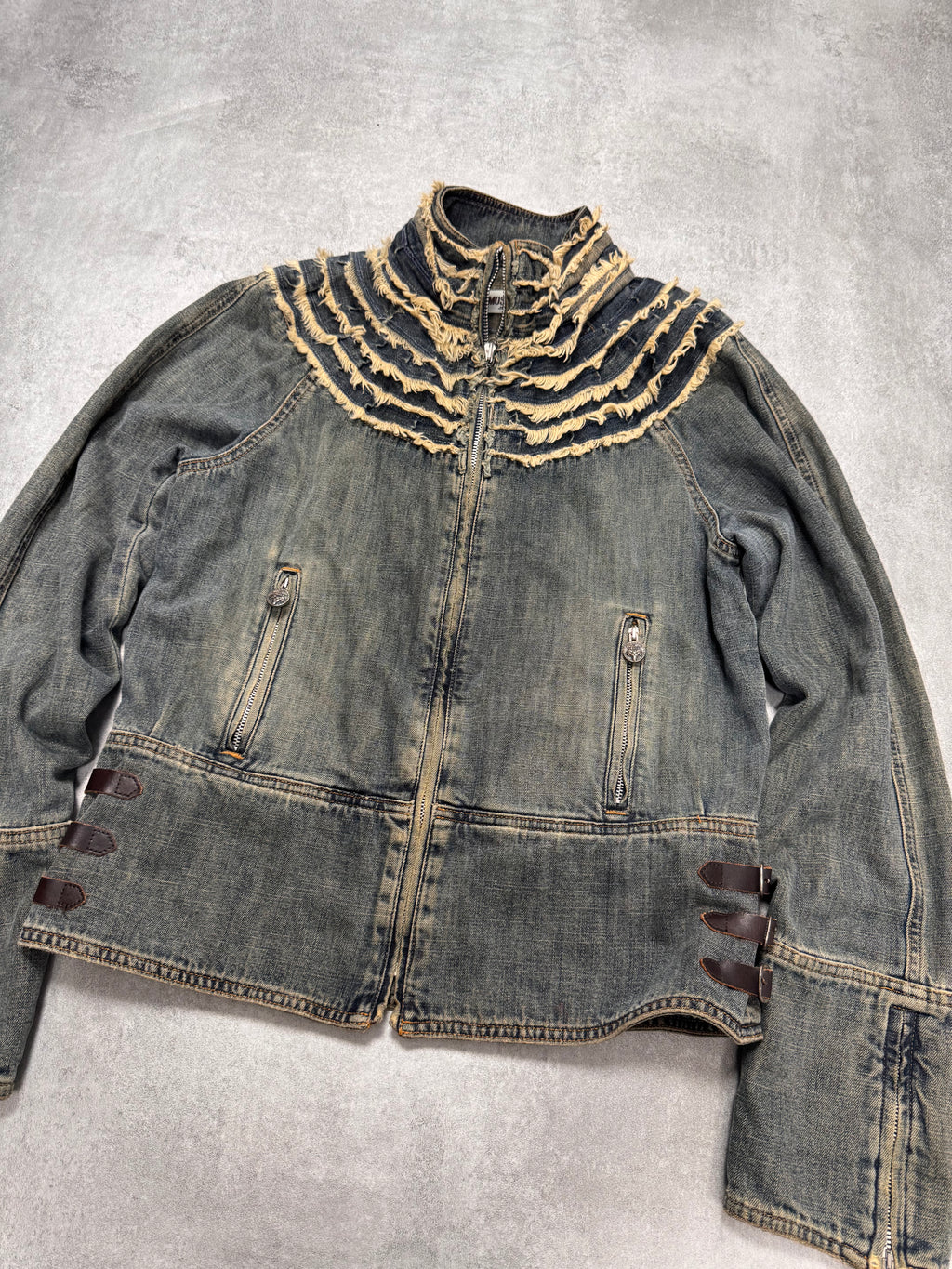 2000s Moschino Layers Collar Faded Denim Jacket