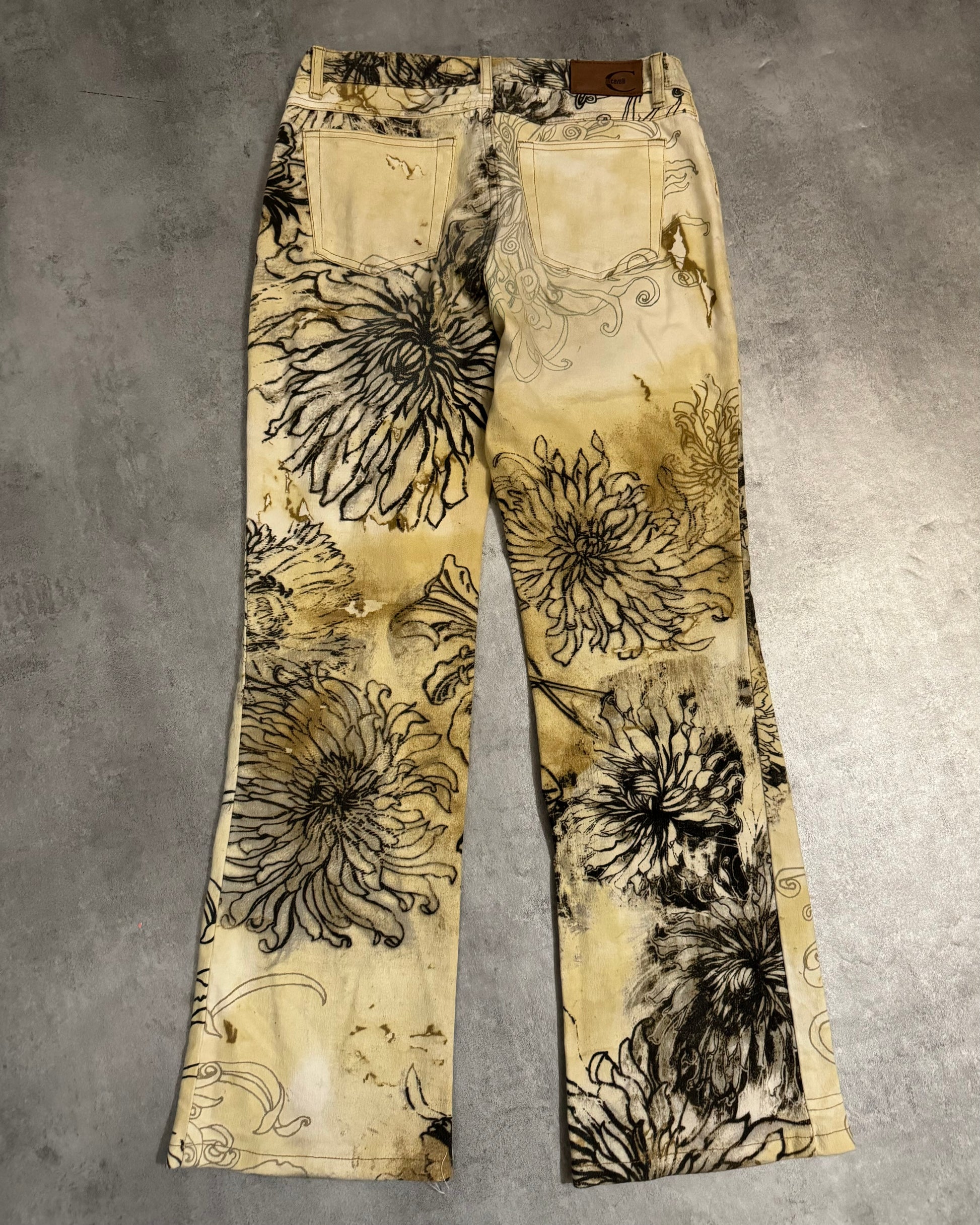 2000s Cavalli Floral Contemporary Beige Pants (S) - 2