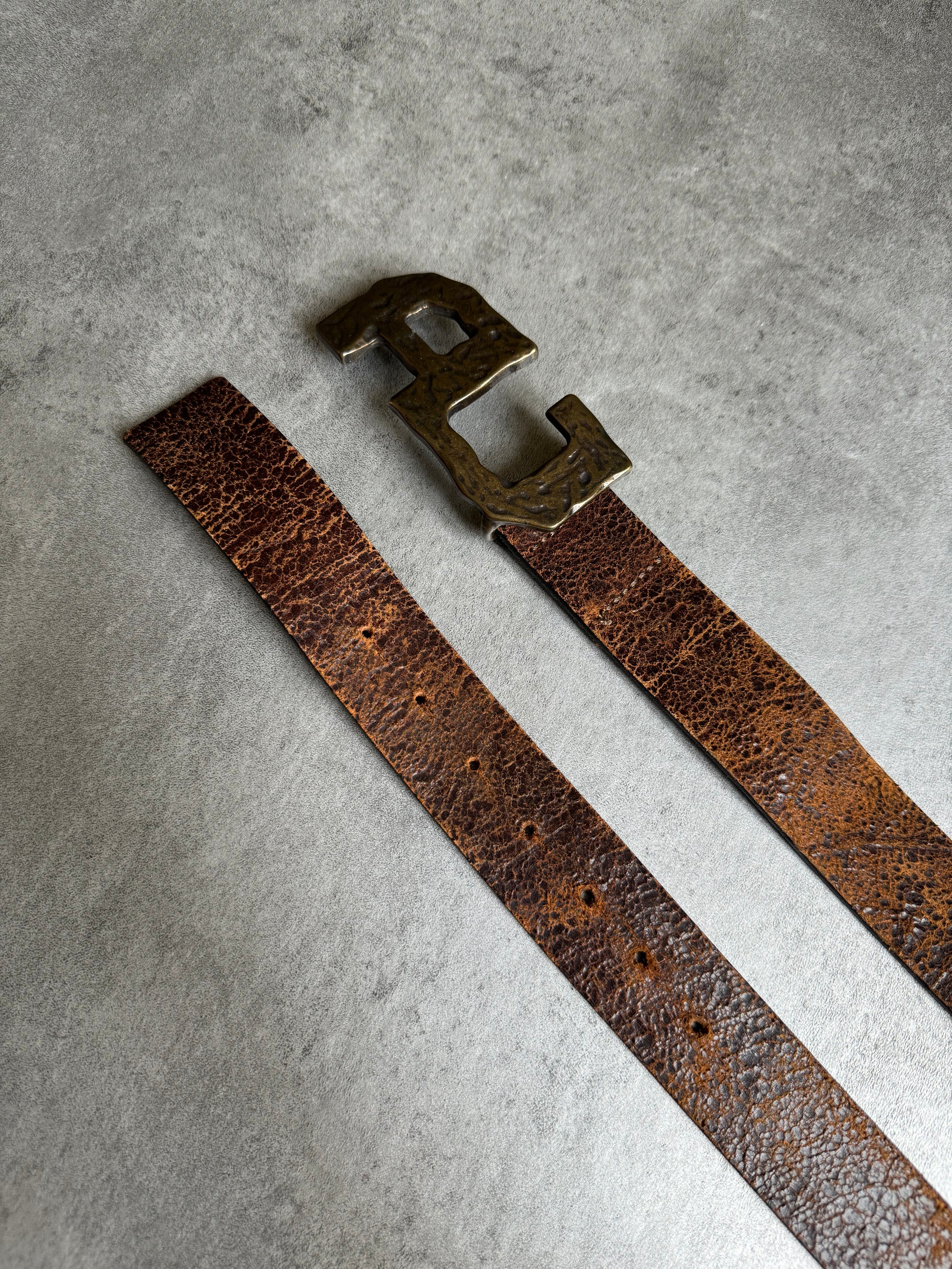 2010s Armani Cracked Brown Leather Belt (OS) - 6