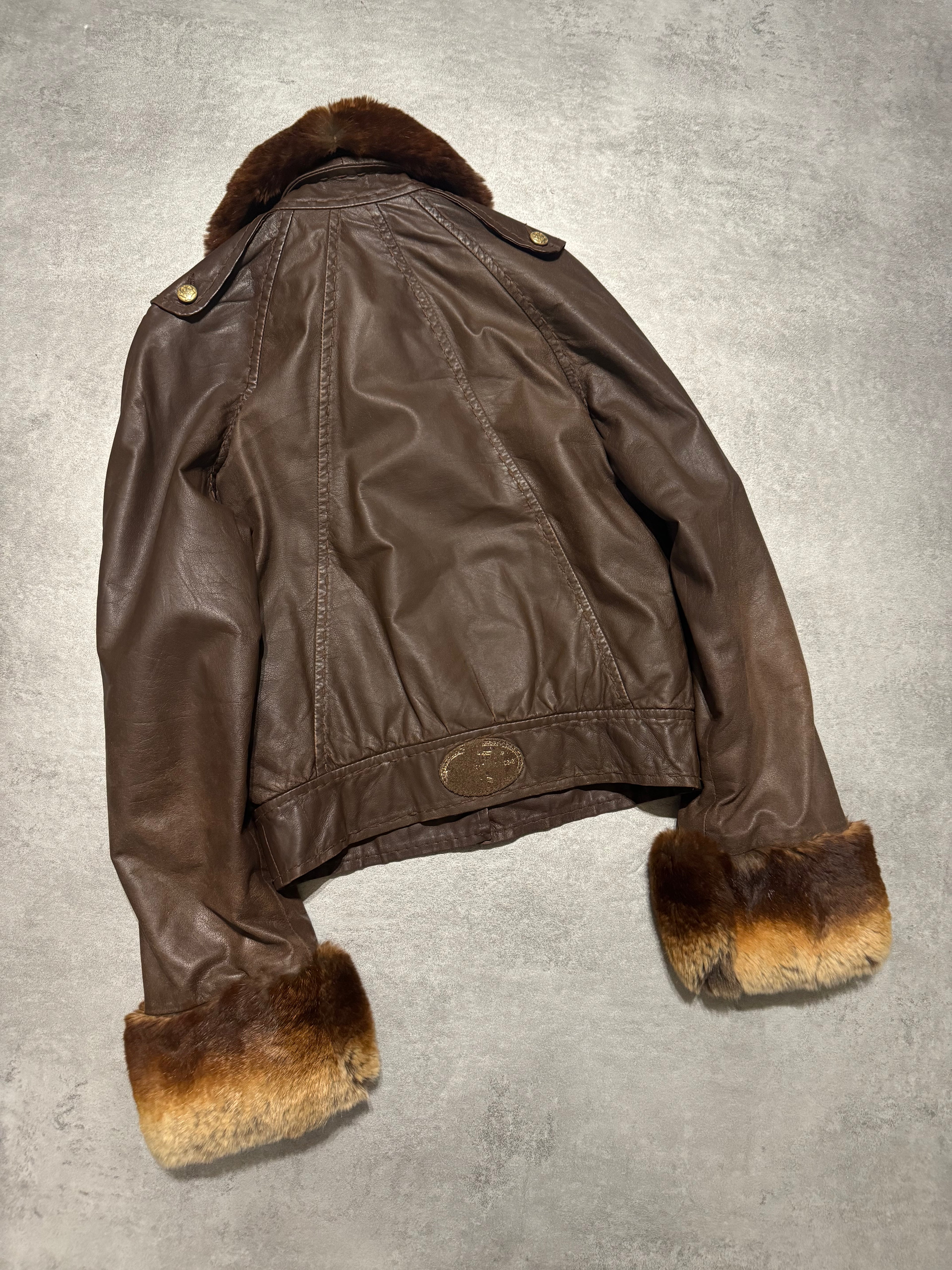 2000s Roberto Cavalli Brown Fur Optimum Leather Jacket  (XS) - 4