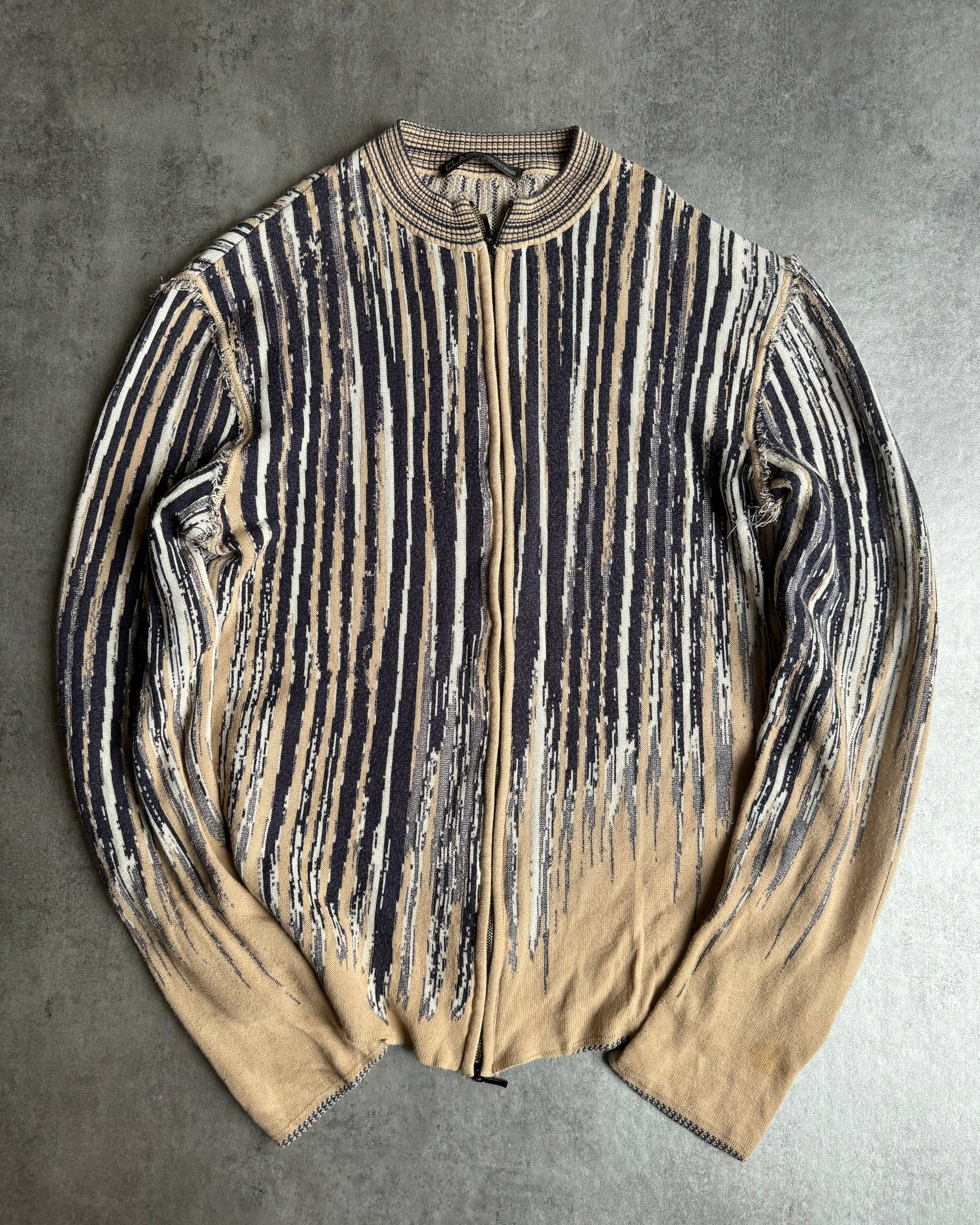 SS2002 Roberto Cavalli Contemporary Striped Zip-up Sweater. (M/L) - 1