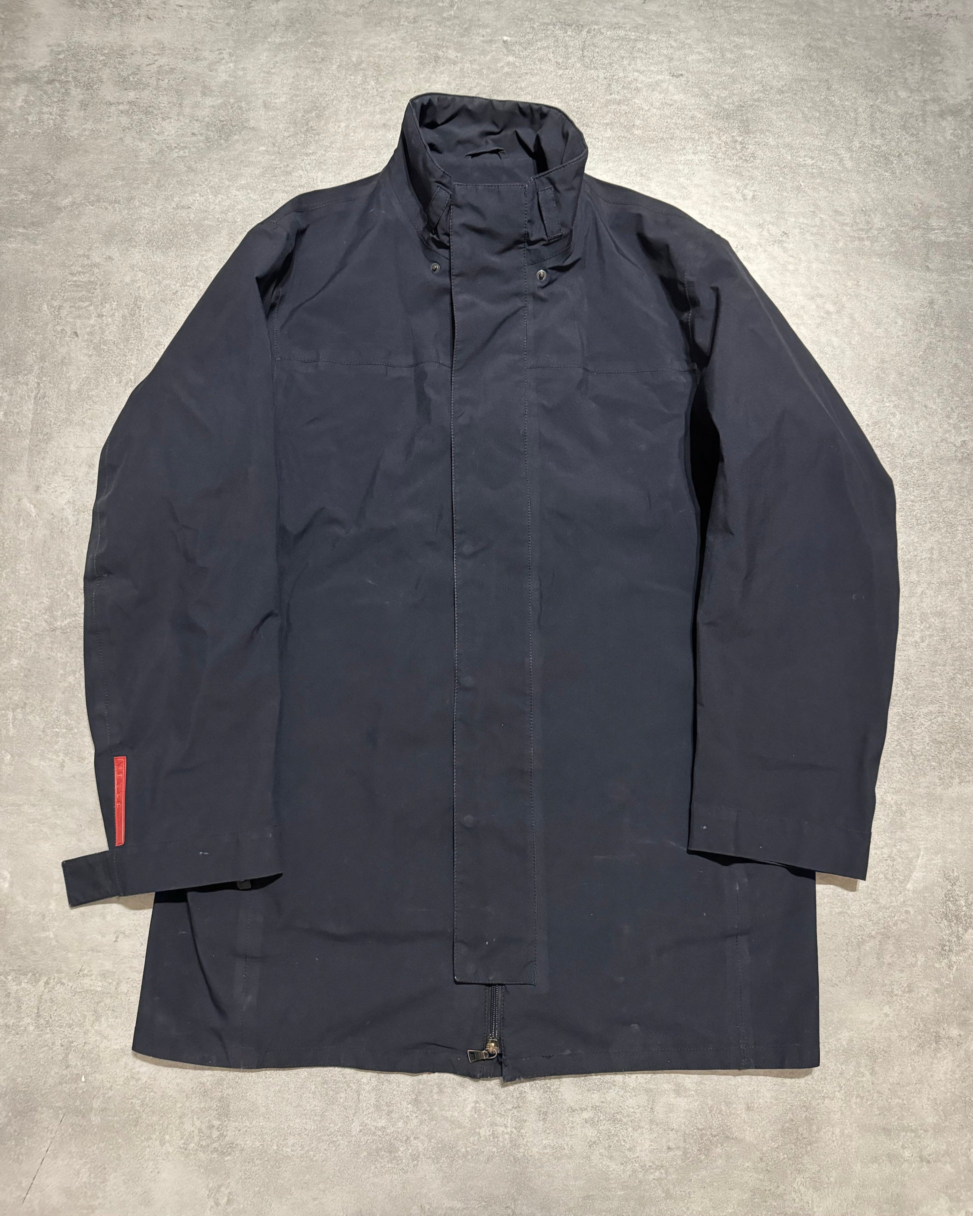 2000s Prada Navy Windbreaker Long Jacket (L) - 1