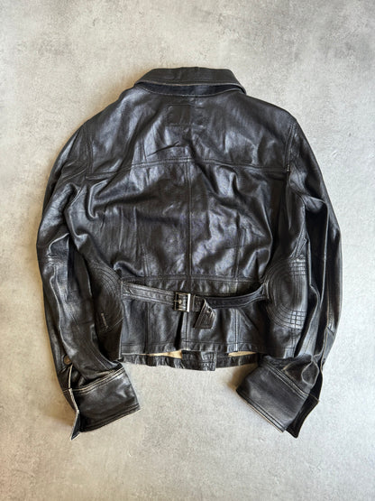 2000s Armani Black Padded Biker Leather Jacket  (S) - 3