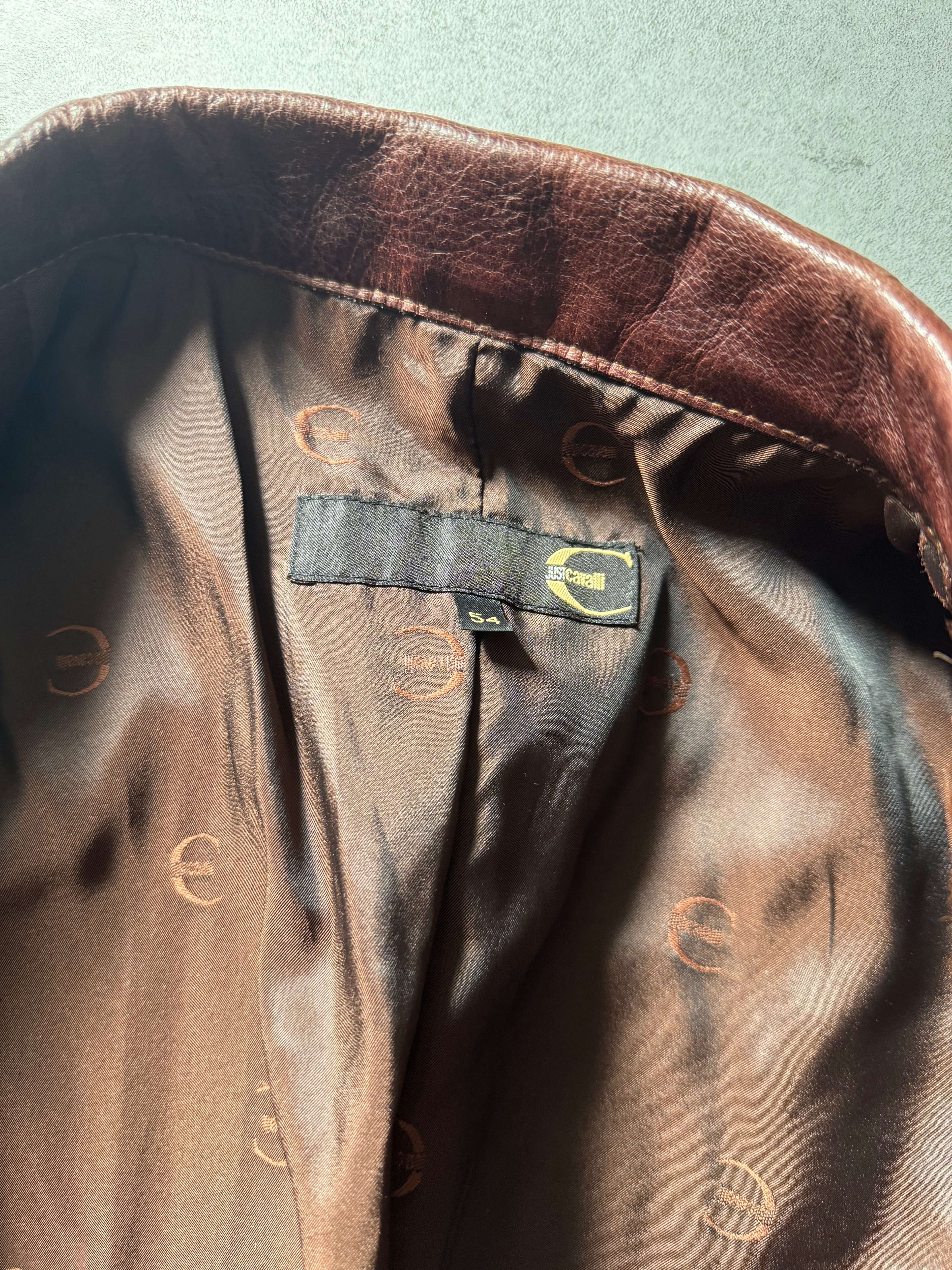 2000s Cavalli Imperial Brown Pony Hair Long Leather Jacket (L) - 9