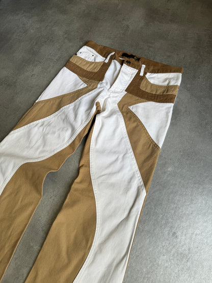 SS2004 Just Cavalli Geometrical Relaxed Tricolor Beige White Pants (M) - 5