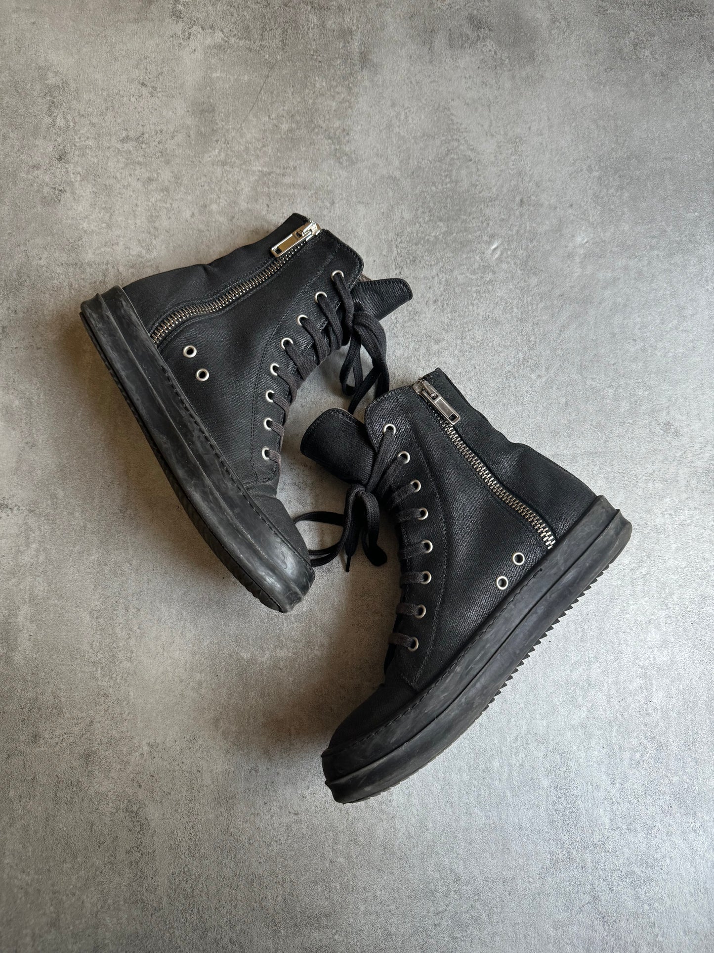 Rick Owens Ramones Black Waxed High Shoes (39) - 5