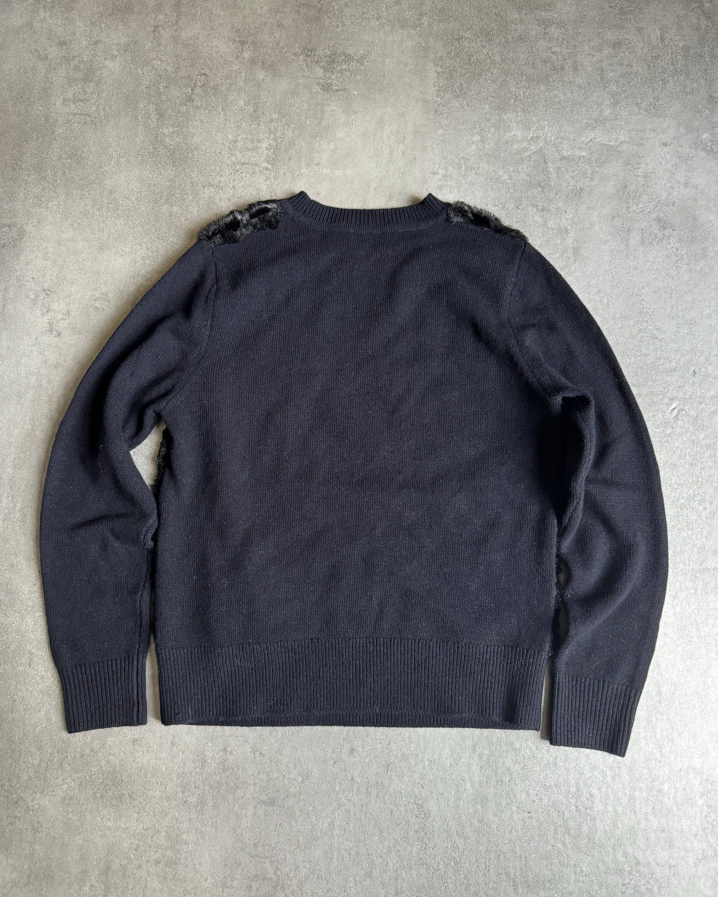 Dries Van Noten Wool & Cashmere Pony Hair Black Navy Sweater (XS) - 3