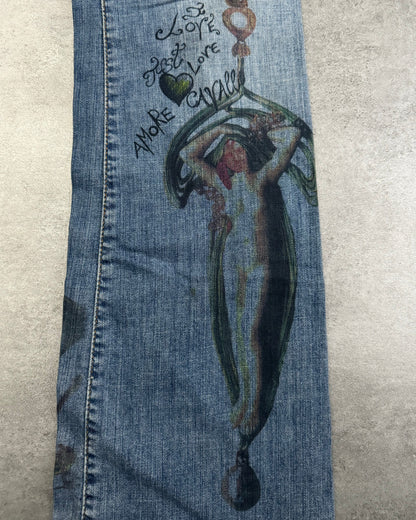 SS2007 Cavalli Painted Demoniac War Denim Pants (S) - 8