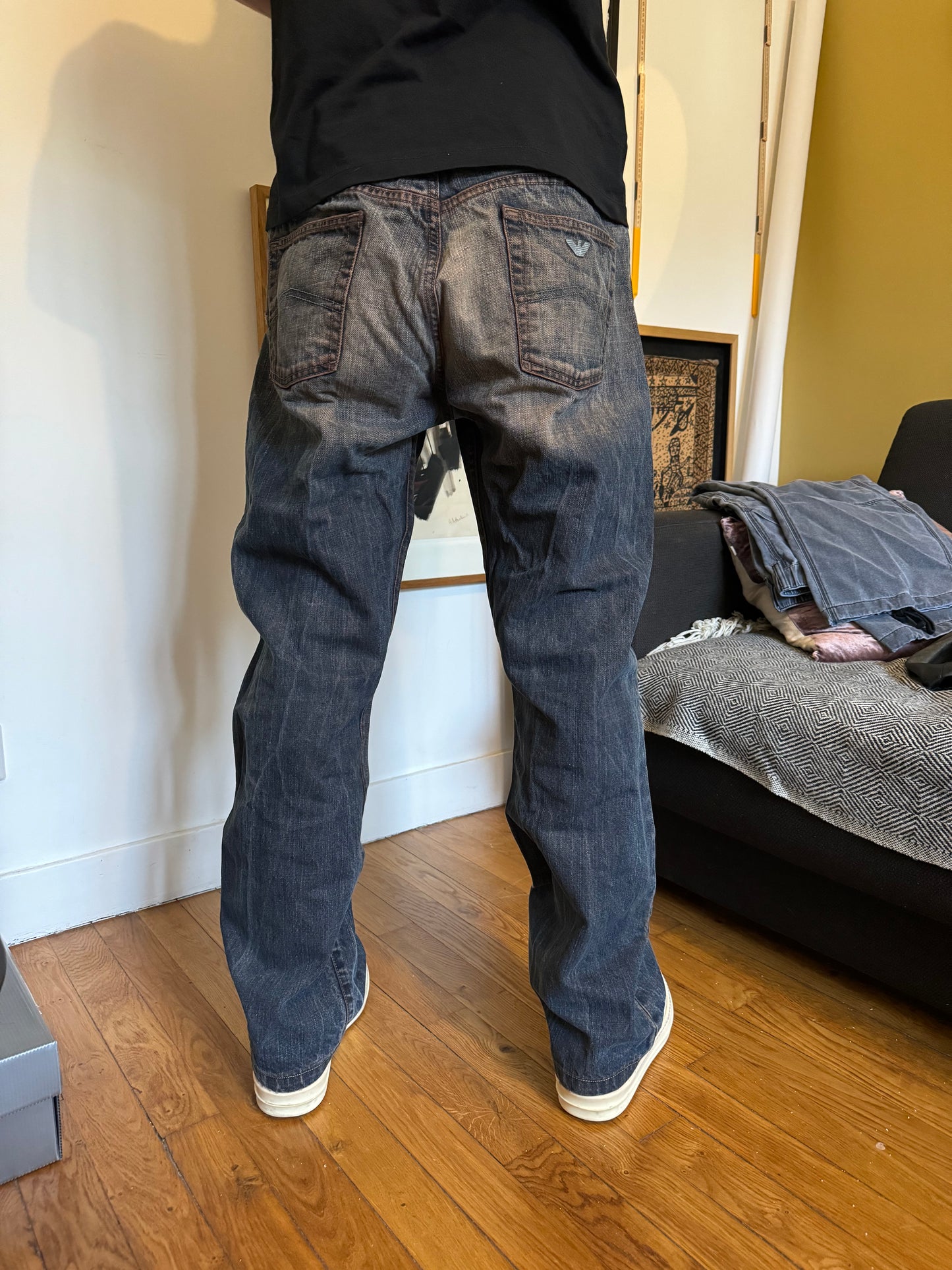 2000s Armani Vintage Faded Wash Effect Denim Jeans (L) - 2