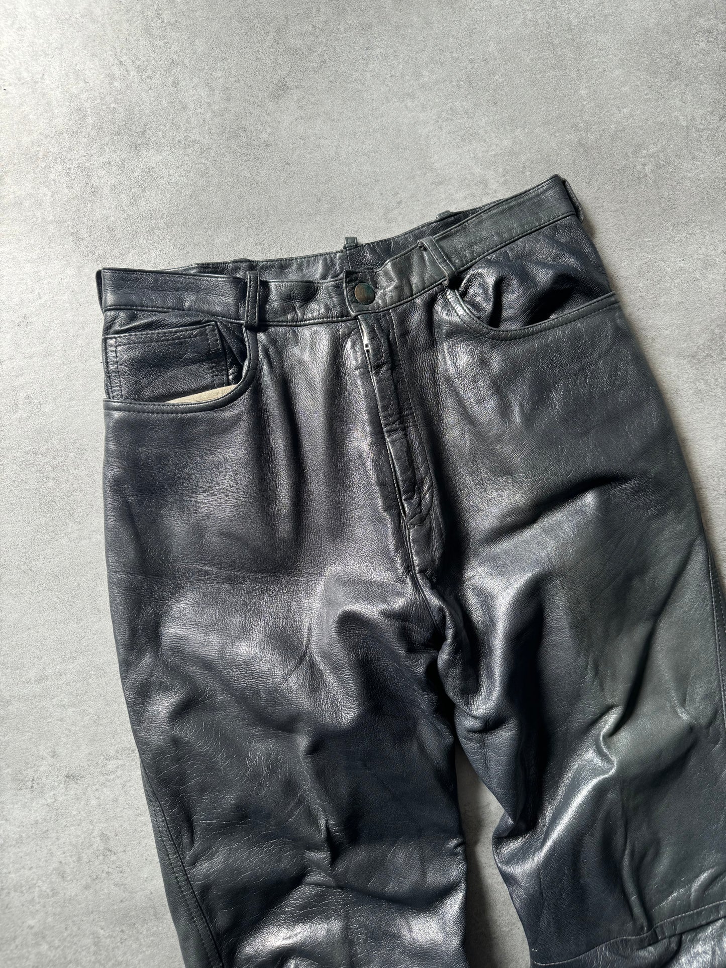 1980s Giorgio Armani Black Leather Robust Pants (S) - 9