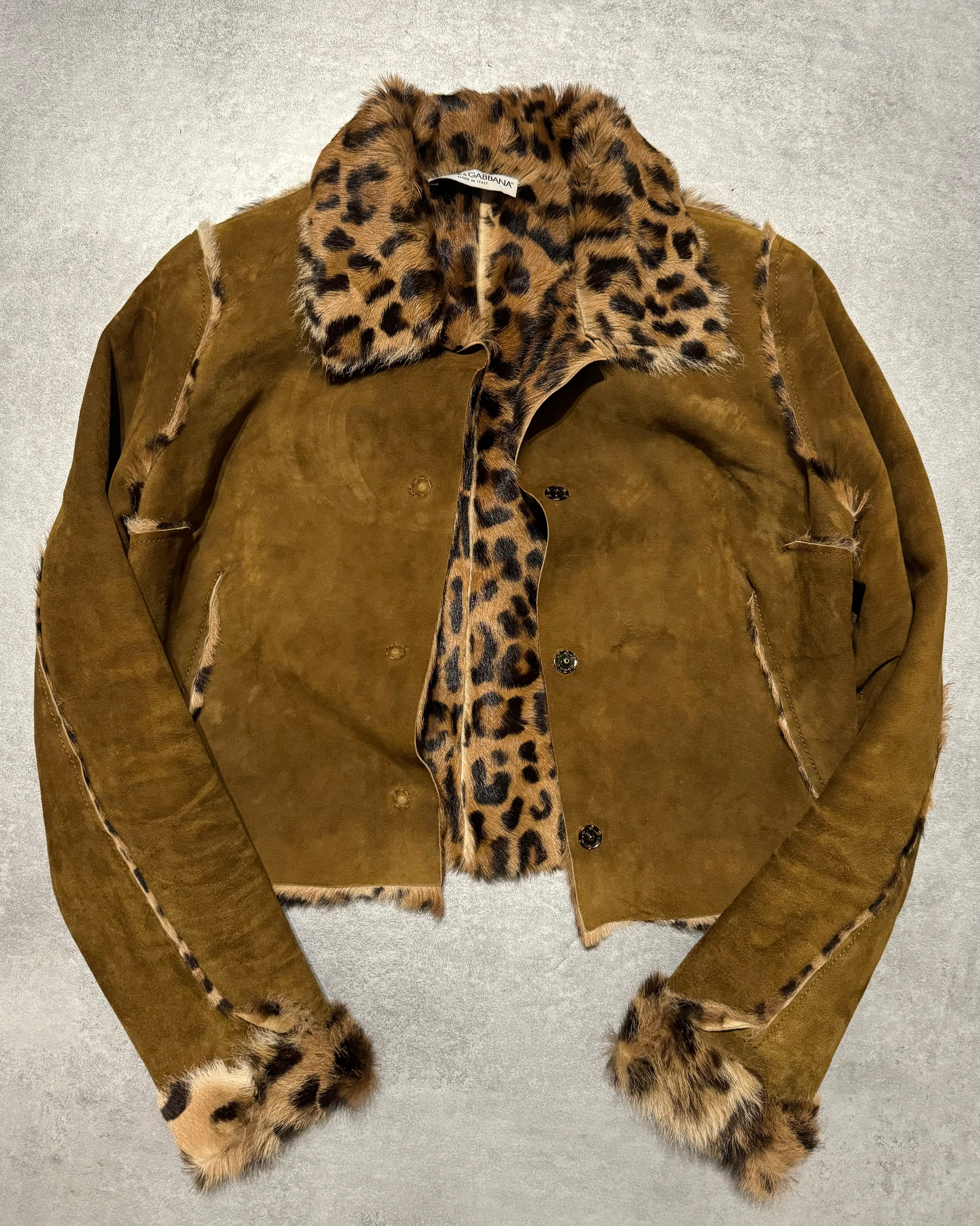 Dolce & Gabbana Leopard Fur Leather Buttoned Jacket (XS) - 4