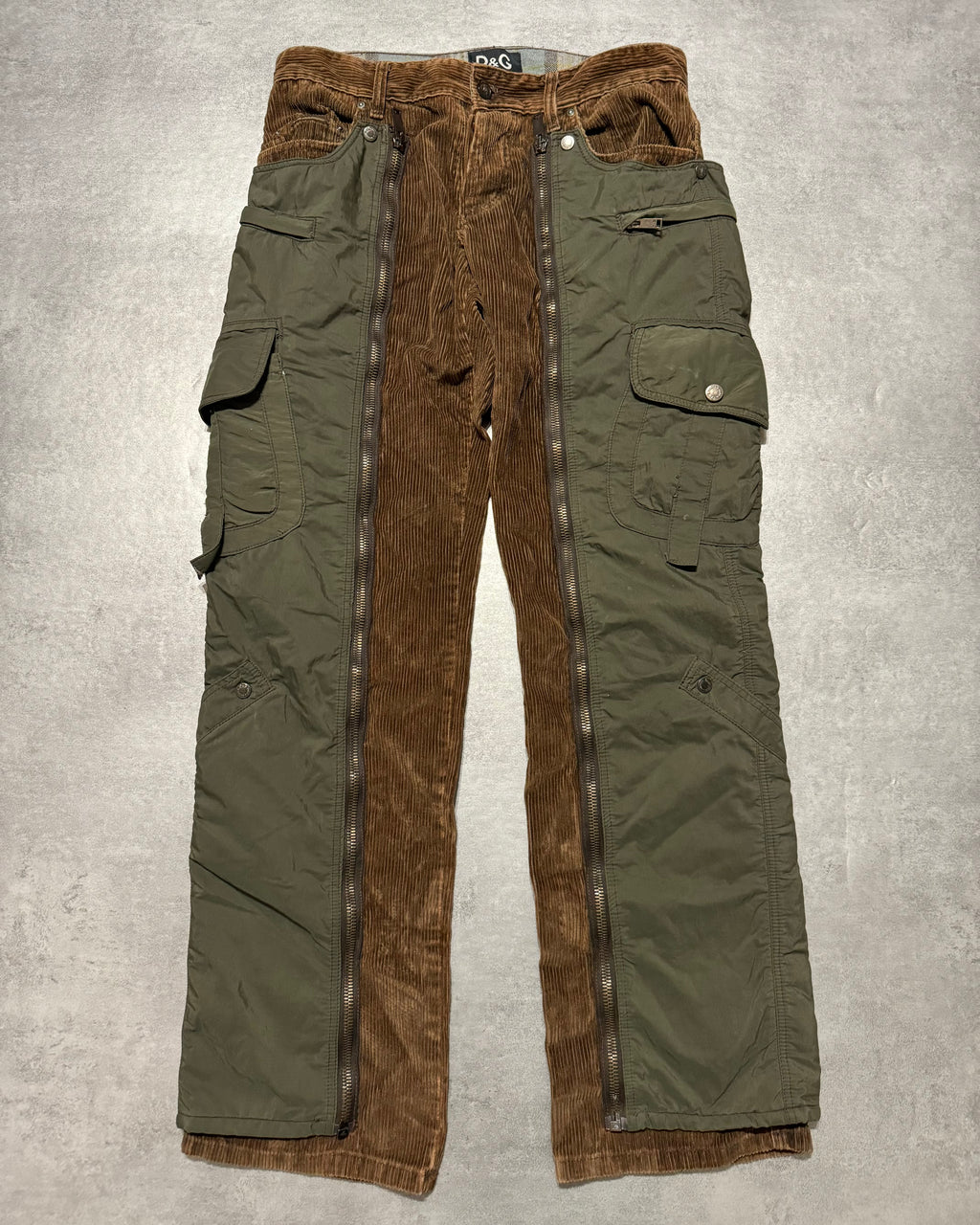 AW2004 Dolce & Gabbana Aviator Full Zip Detachable Cargo Velvet & Nylon Pants (M/L) - 3