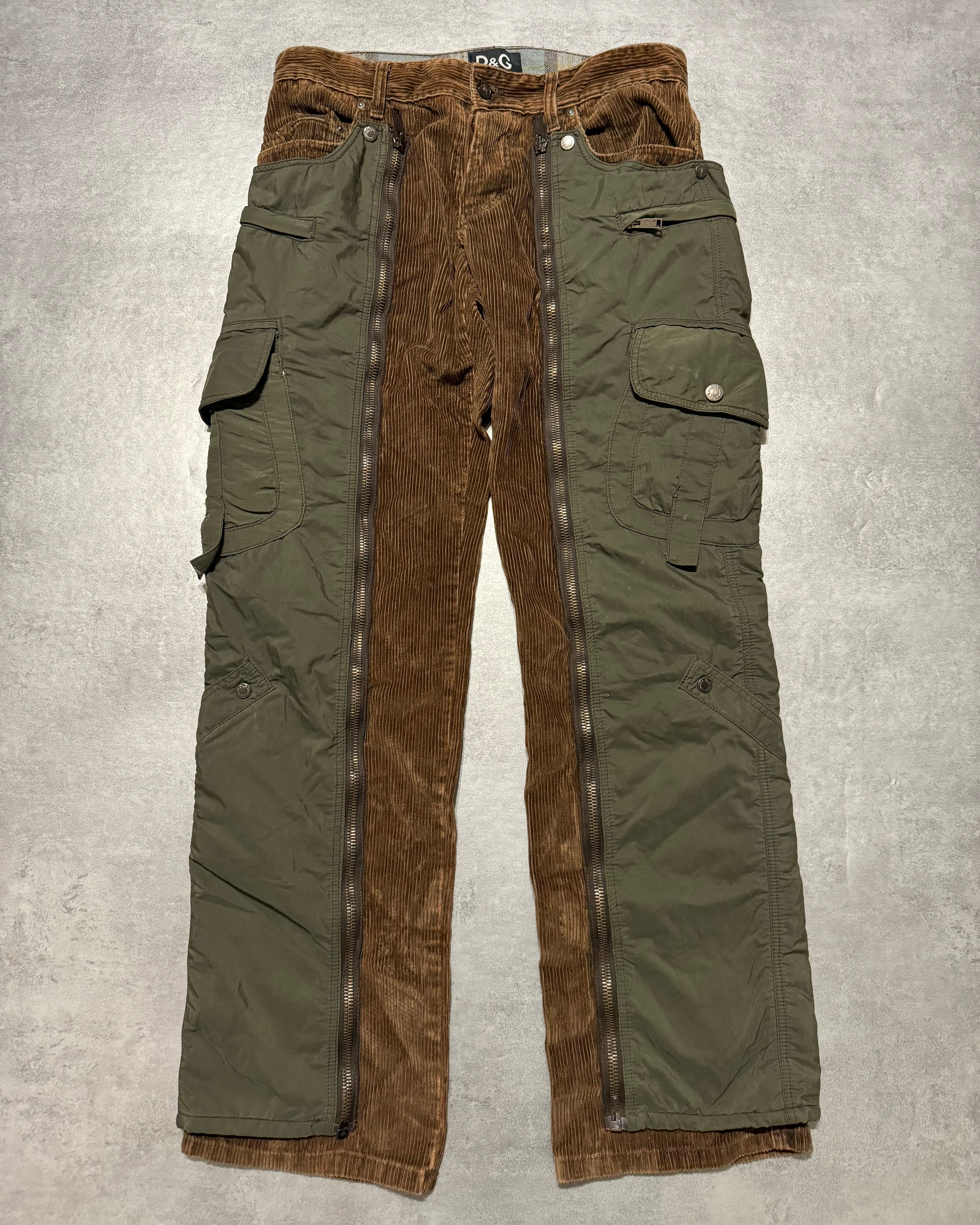 AW2004 Dolce & Gabbana Aviator Full Zip Detachable Cargo Velvet & Nylon Pants (M/L) - 3