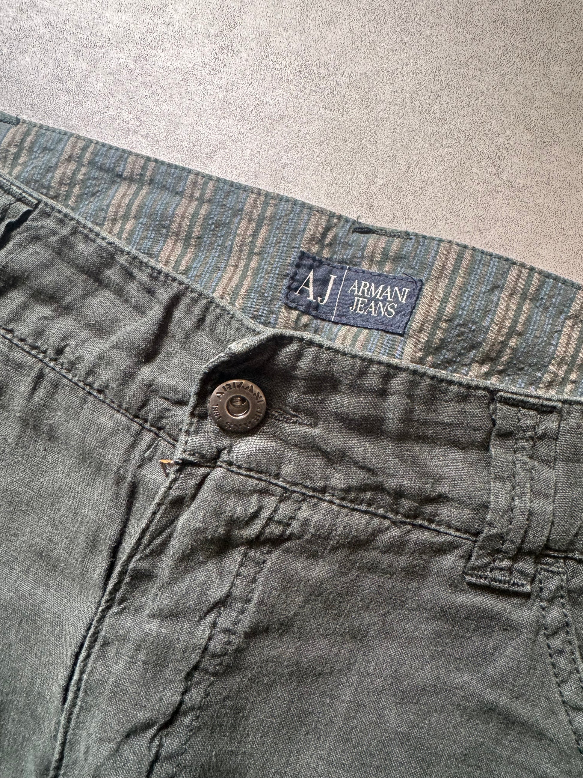 2000s Armani Olive Linen Cozy Cargo Pants  (XL) - 9