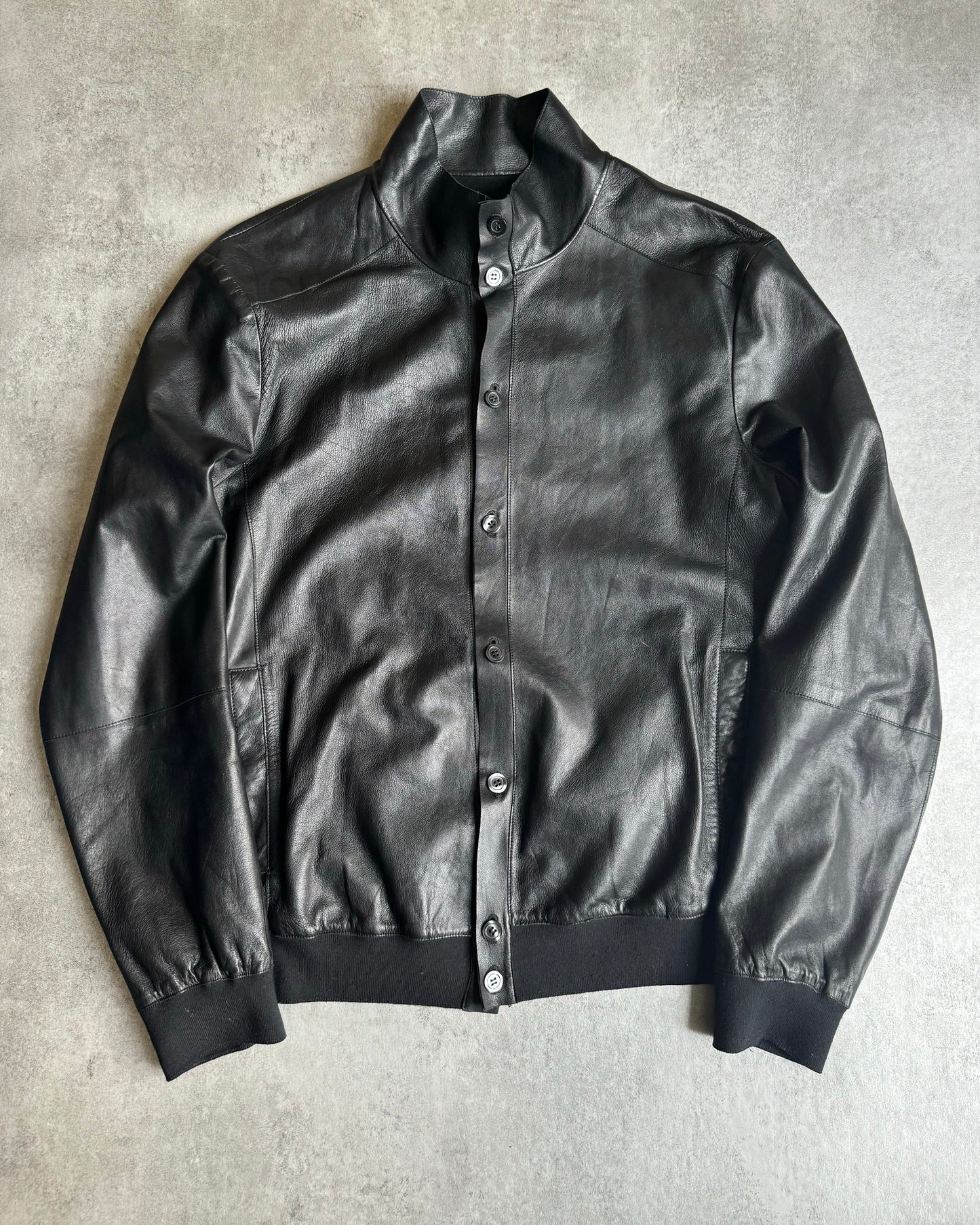 SS2015 Emporio Armani Black Pure Minimalist Button Ups Lamb Leather Jacket (L) - 1