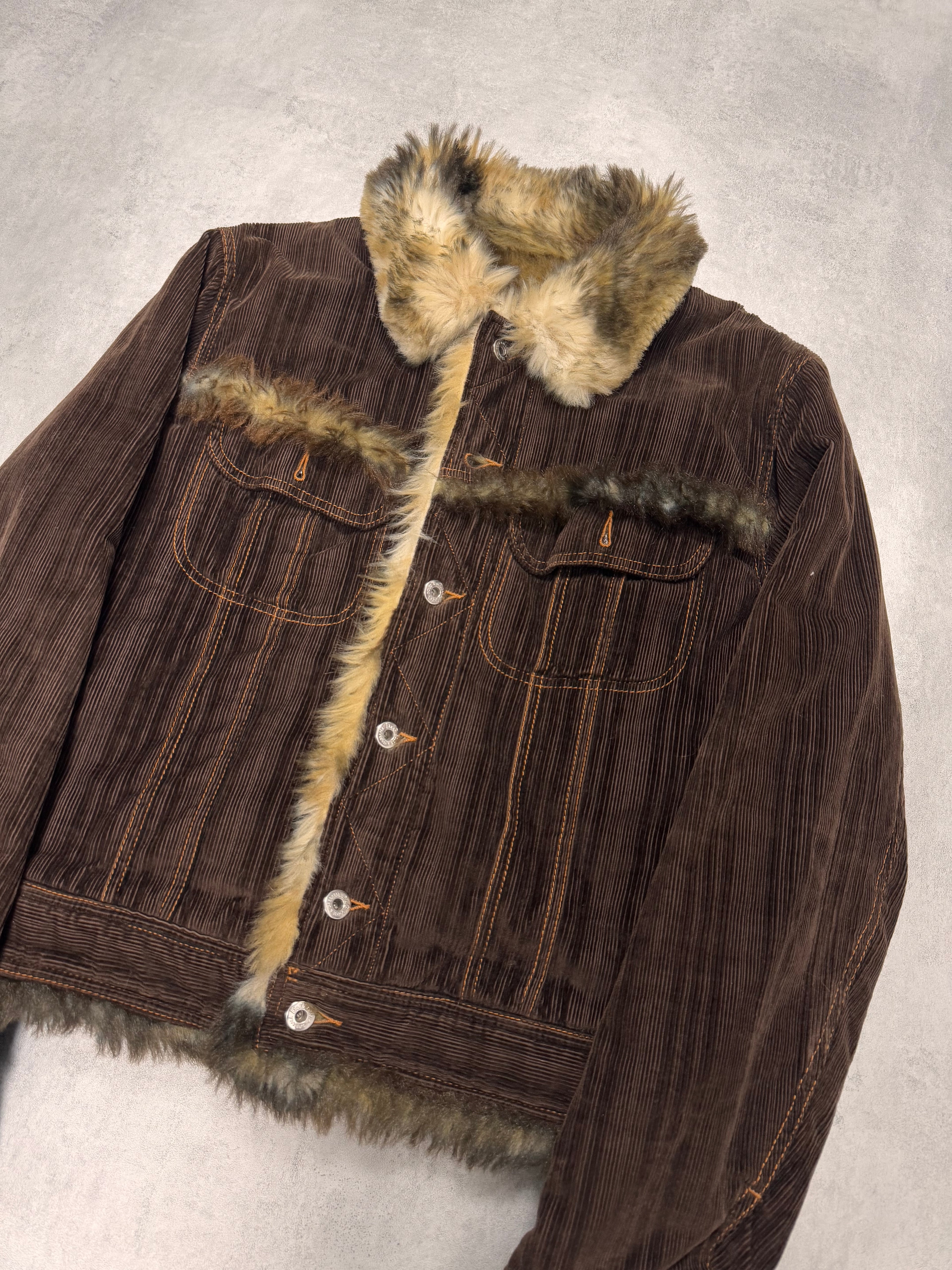 FW2001 Dolce & Gabbana Fur Striped Corduroy Jacket