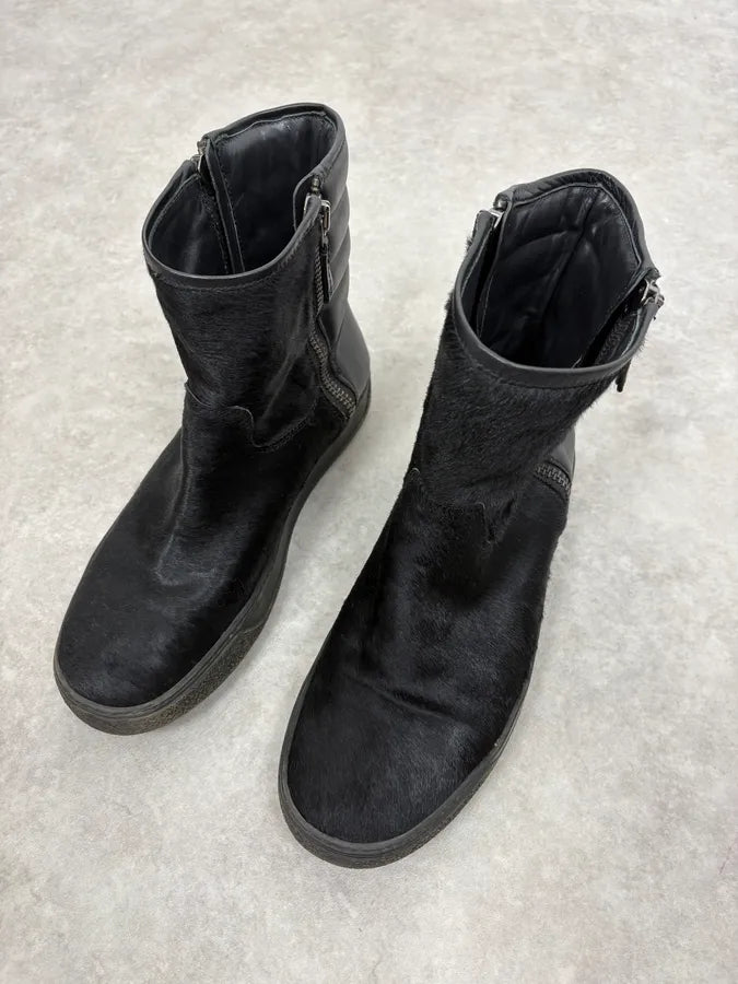 Moncler Signature Winter Black Pony Hair Leather Boots WcVAveQ 2