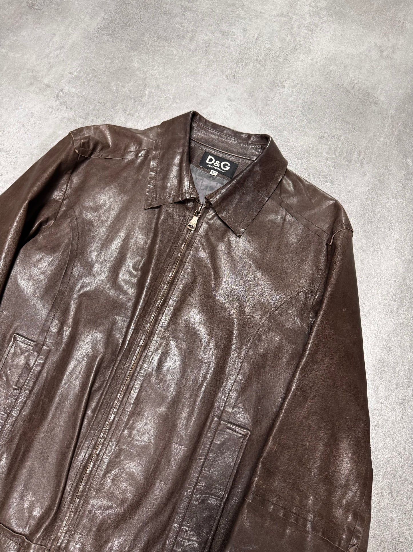 2000s Dolce & Gabbana Perfect Simple Brown Leather Jacket (L)