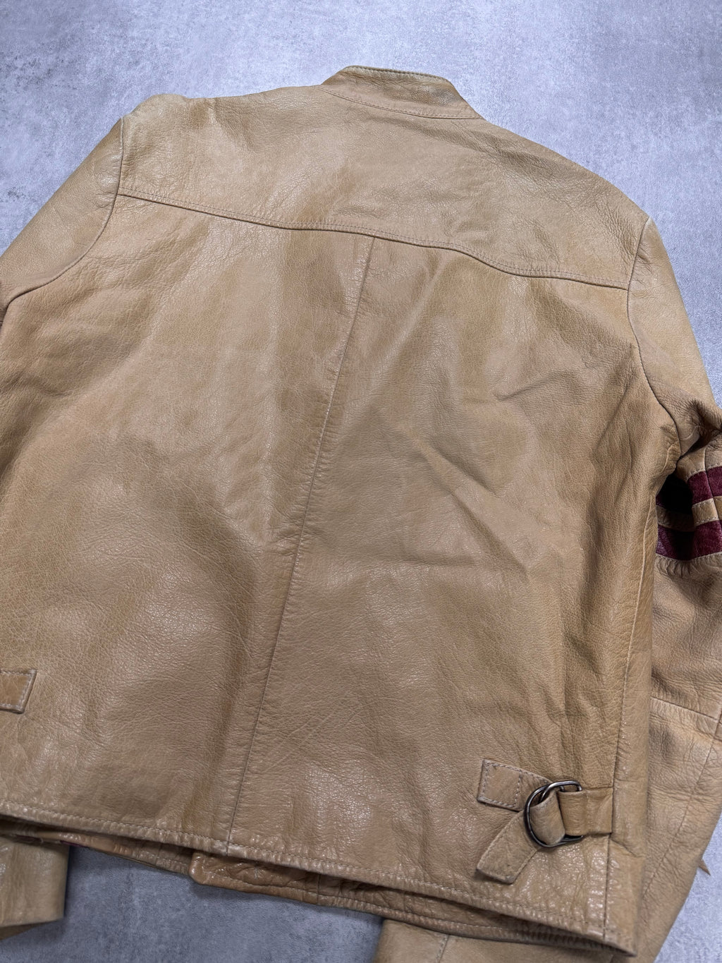 2000s Dolce & Gabbana Red Stripes Beige Leather Biker Jacket
