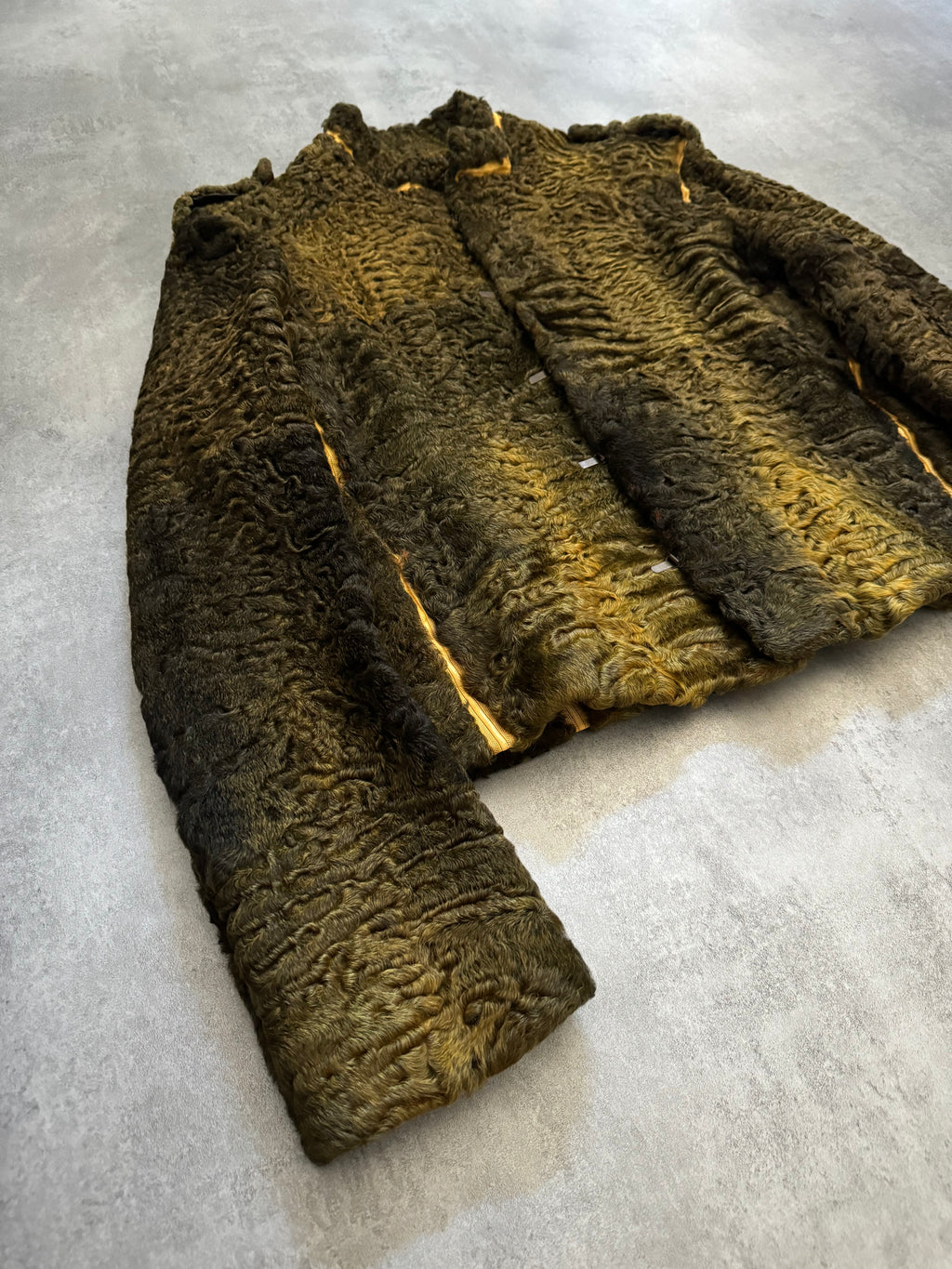 FW2000 Roberto Cavalli Yellow Textured Fur Aviator Captain Jacket (M/L) - 14