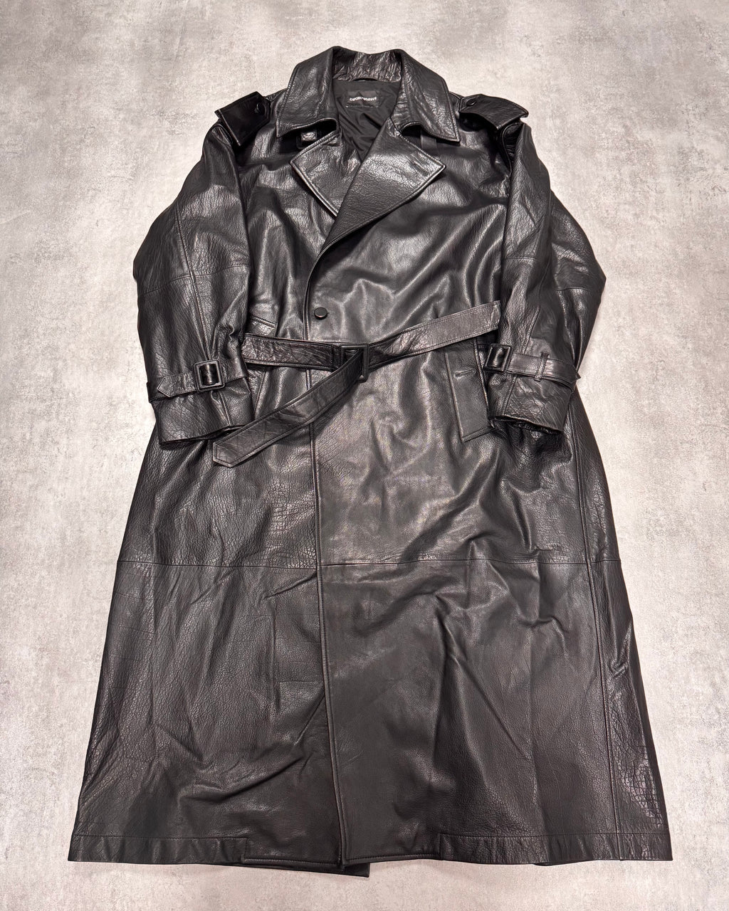 AW2023 Emporio Armani Black Buffalo Leather Trench Coat
