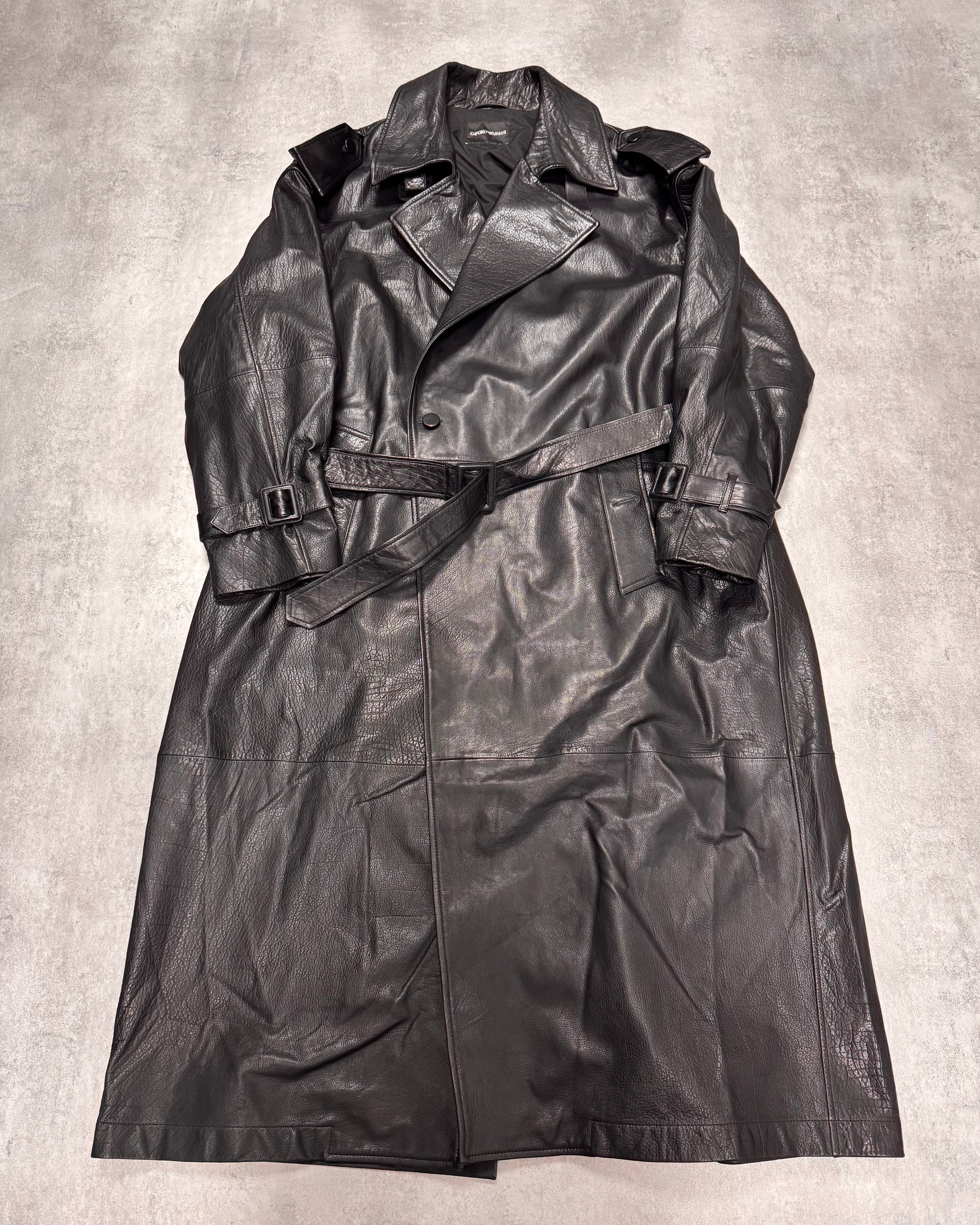 AW2023 Emporio Armani Black Buffalo Leather Trench Coat