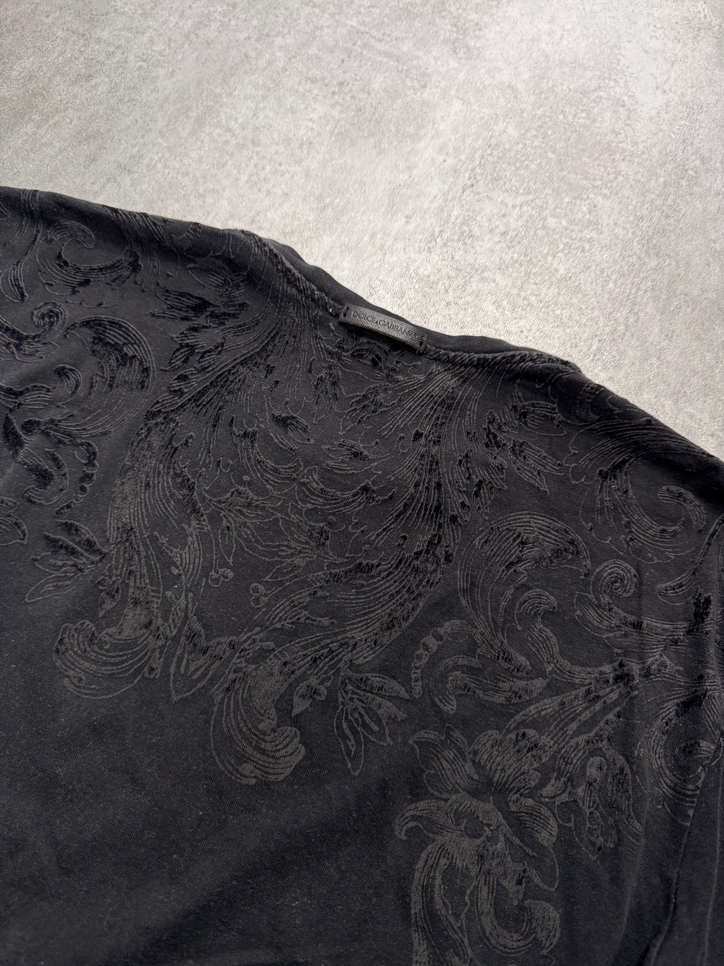 2010s Dolce & Gabbana Floral Velvet Black Tee (S/M)